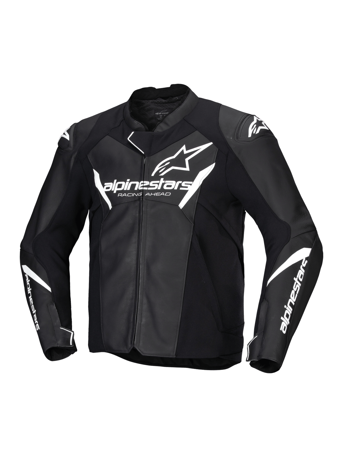 Alpinestars Faster V3 läderjacka, herrmotorcykeljacka i svart och vitt, CE-certifierad med läderkonstruktion och HRSF-stretchinsatser