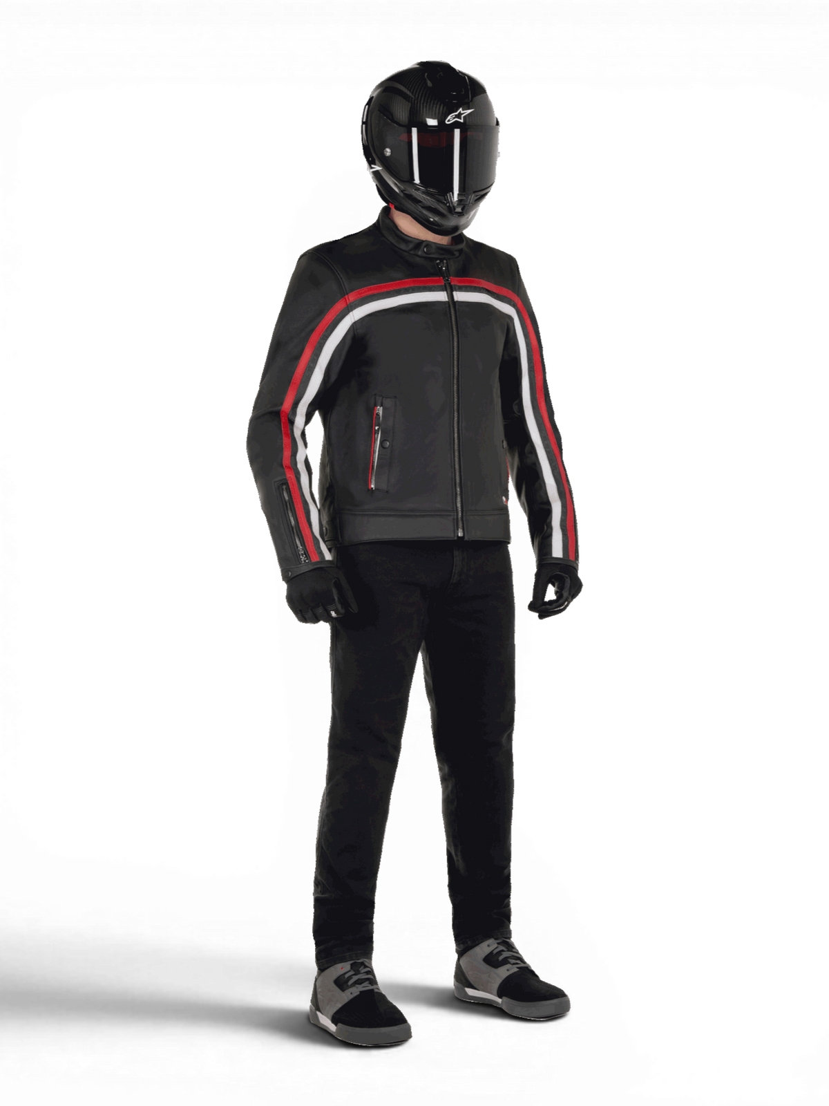 Alpinestars Dyno Leather Jacket, black and ruby red bovine leather, urban motorcycle gear for men, Tech-Air ready.