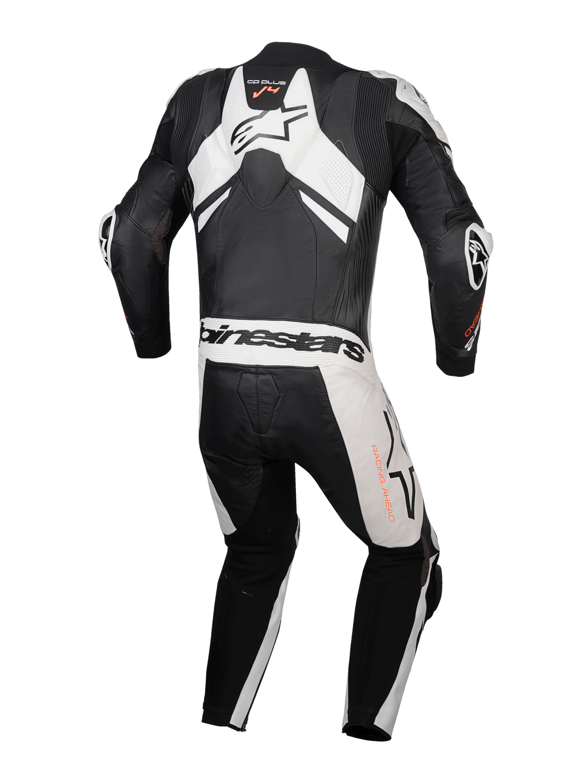 Alpinestars GP Plus V4 Sprint skinnställ, racingoverall för herr, svart och vitt, läder med aeropuckel, vy bakifrån