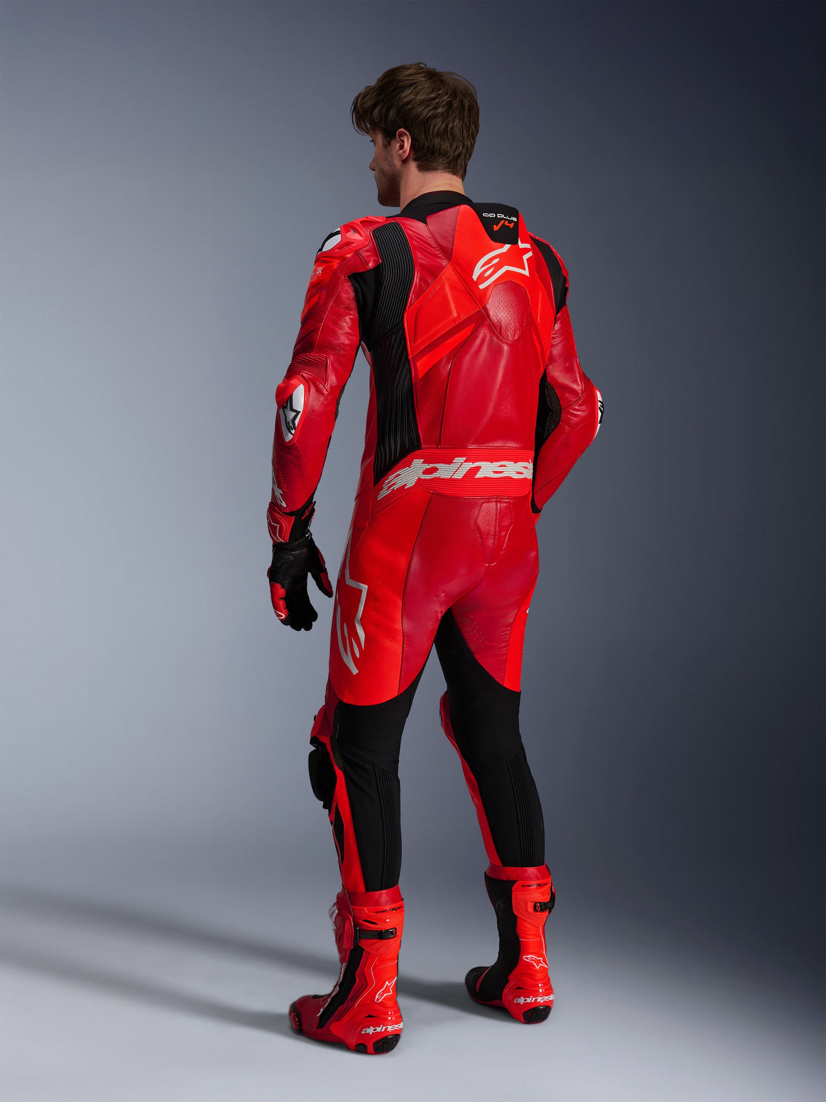 Alpinestars GP Plus V4 Sprint Leather Suit, Men's Racing Suit, Red Fluo, Tech-Air Ready with Aerodynamic Hump.