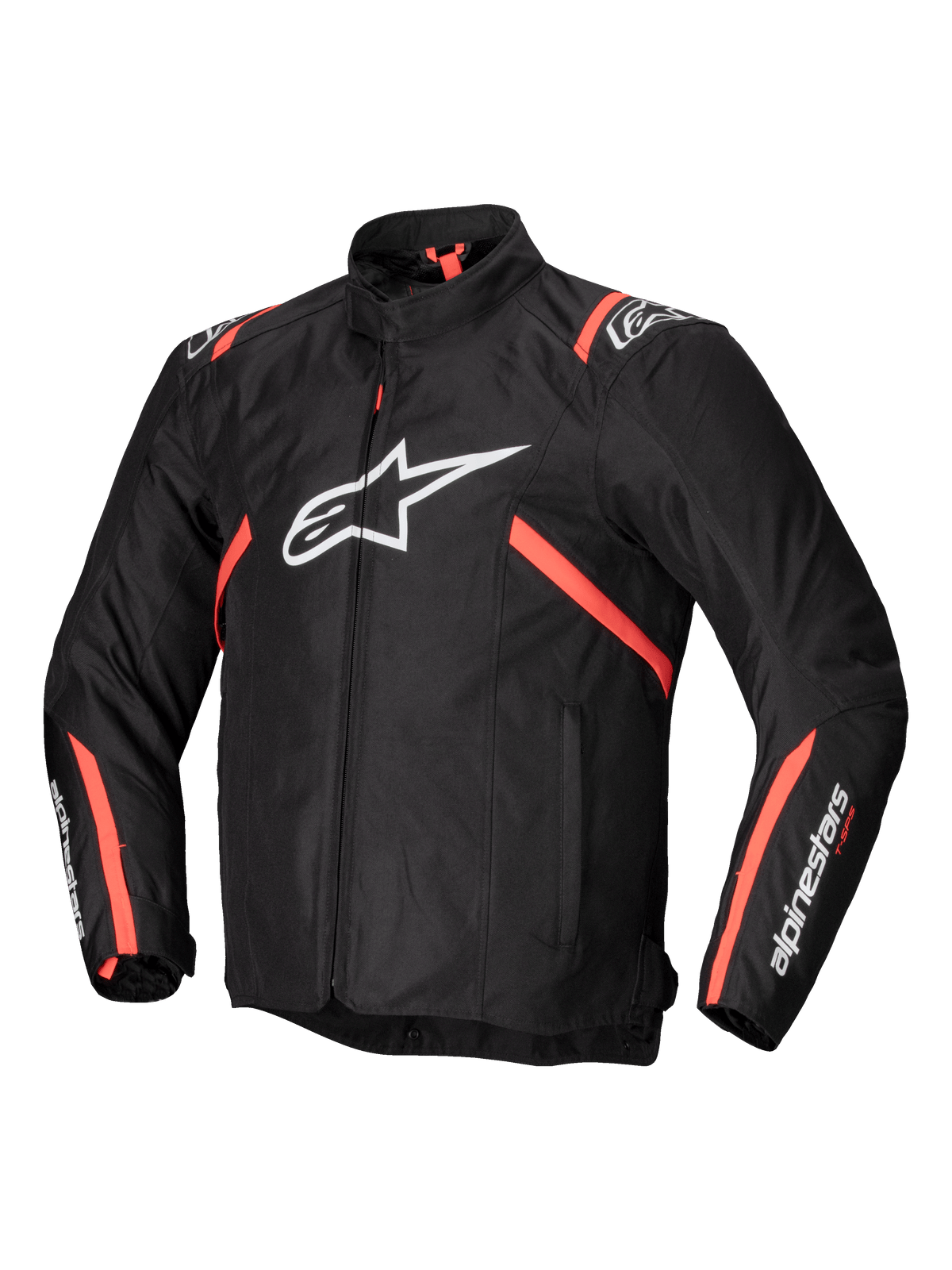 Alpinestars T-SPS V2 Vattentät Jacka, svart motorcykeljacka med vita och röda detaljer, CE-certifierad textiljacka
