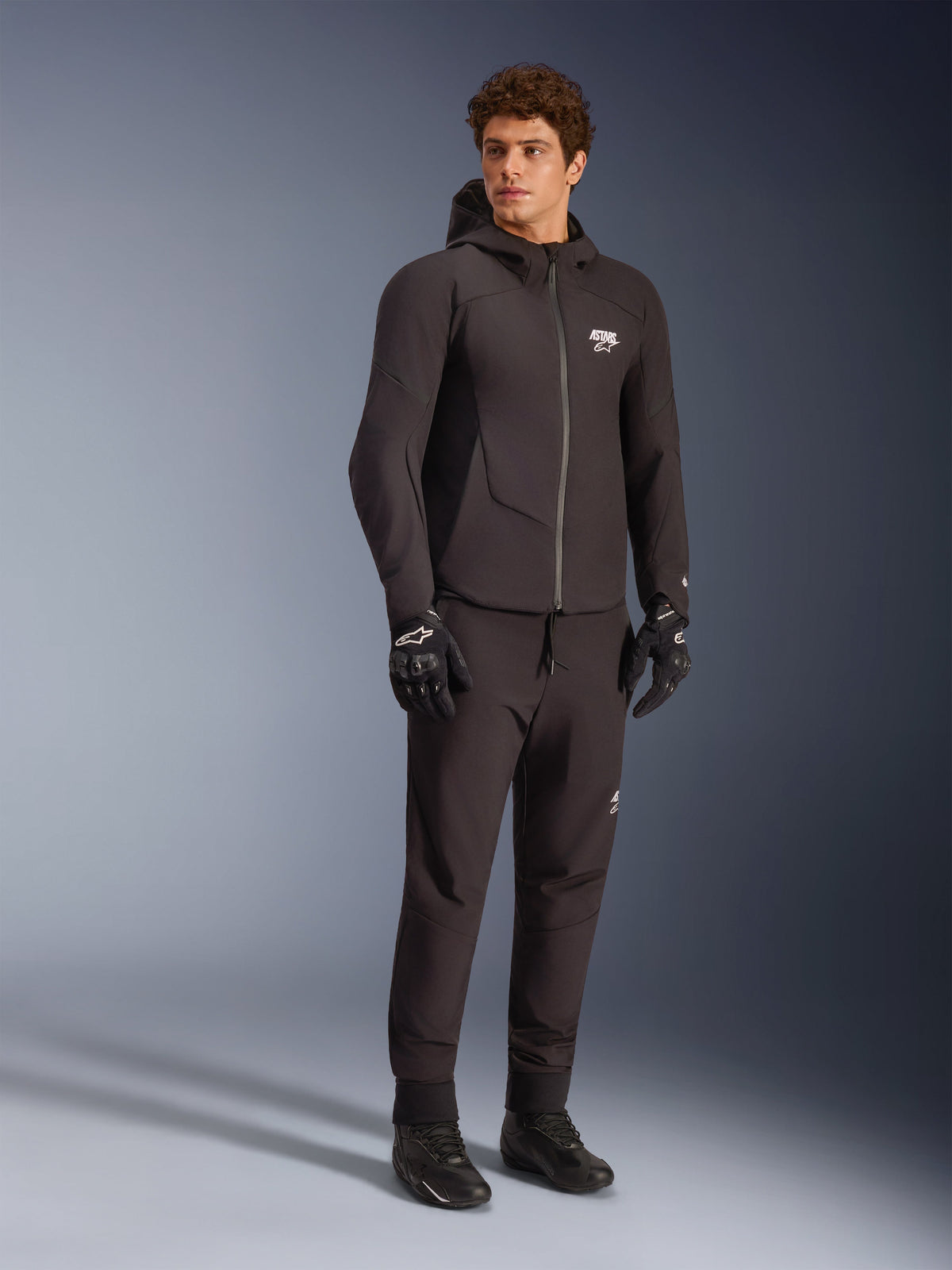 Alpinestars Aeroshell vattentät jacka i svart, softshell-jacka med huva för herrar, för sport-naked-landsvägskörning.