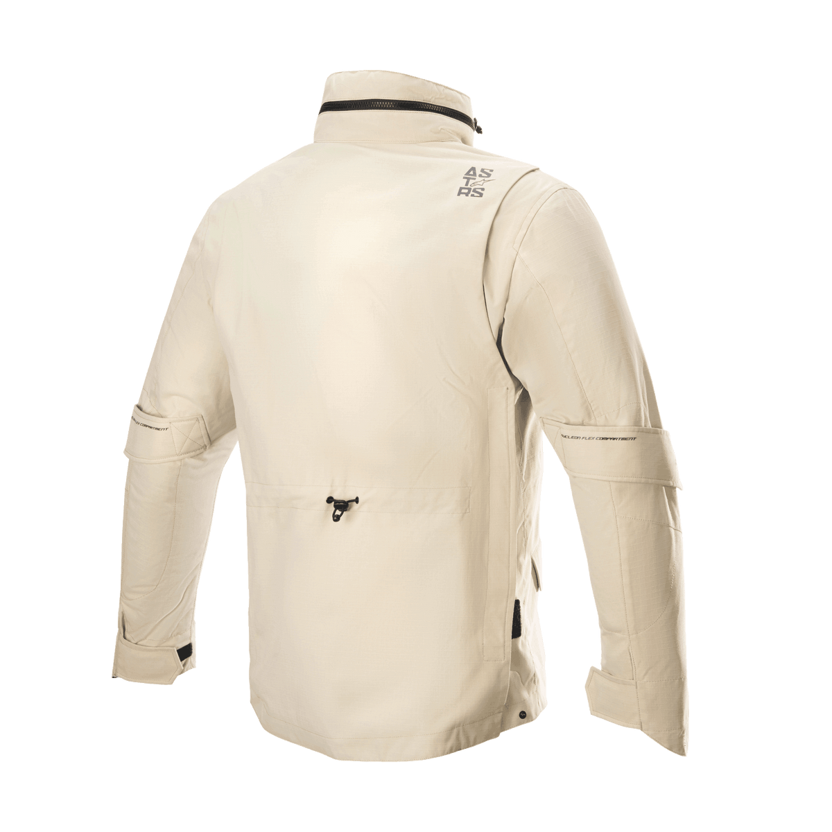 Alpinestars MO.ST.EQ Field Waterproof Primaloft-jacka, motorcykeljacka, Sand Military, baksida med hög krage och hopvikbar huva, volymjusteringar på ärmarna och en lätt ripstop-konstruktion i modern fältjackestil