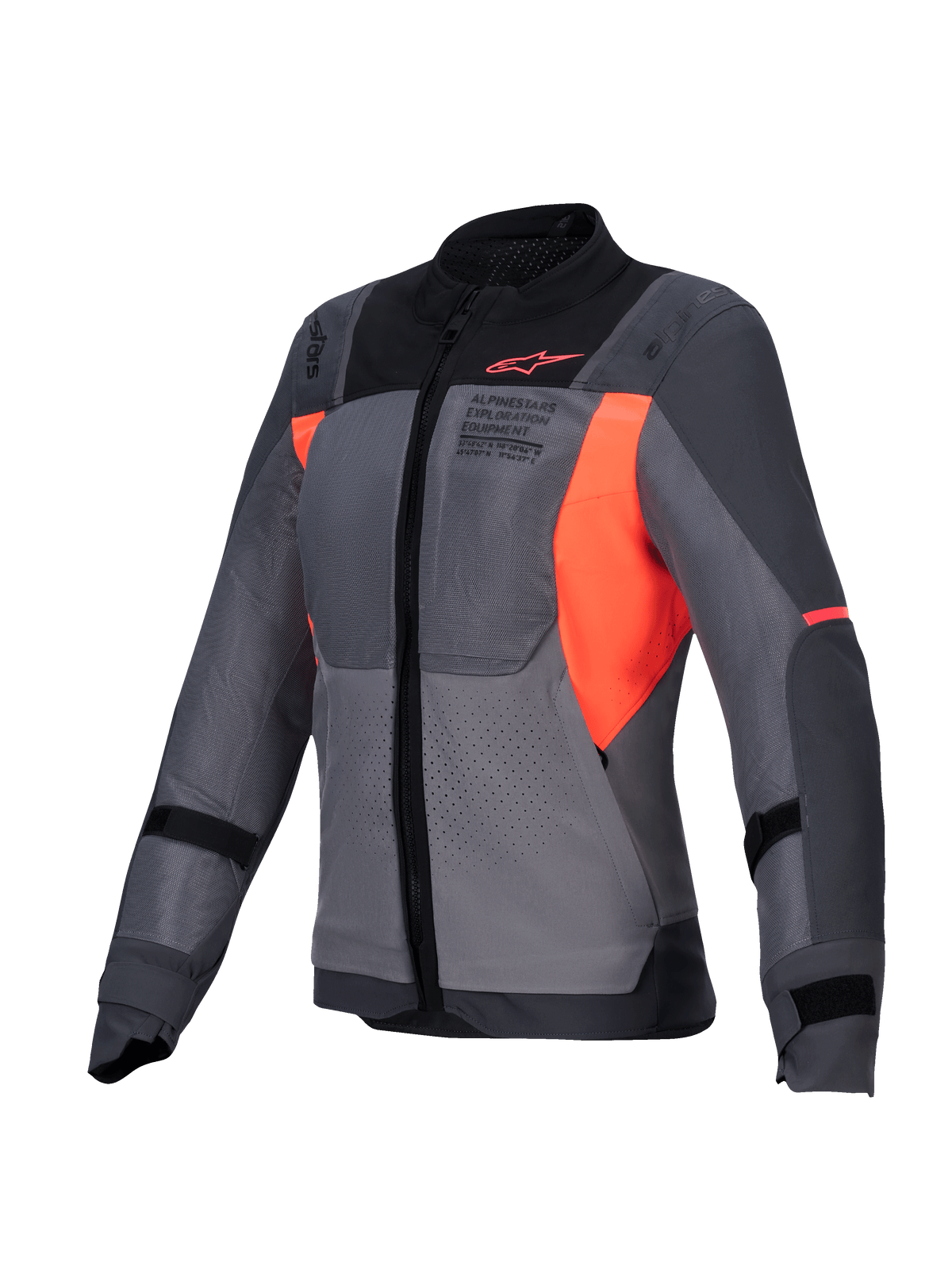 Alpinestars Stella ST-2 Air jacka, damtouringjacka i mesh, mörkgrå och mörkgrå med fluo-korallfärgade detaljer, CE-certifierad Level AA, förberedd för Tech-Air