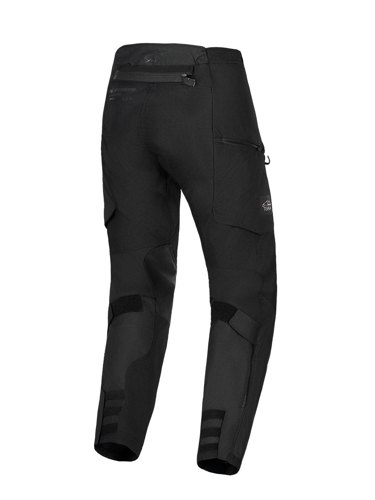Alpinestars Harok V2 Drystar byxor, svarta äventyrsmotorcykelbyxor för all-terrain, bakifrån som visar slitstark ripstop-konstruktion, vattentät design och cargofickor