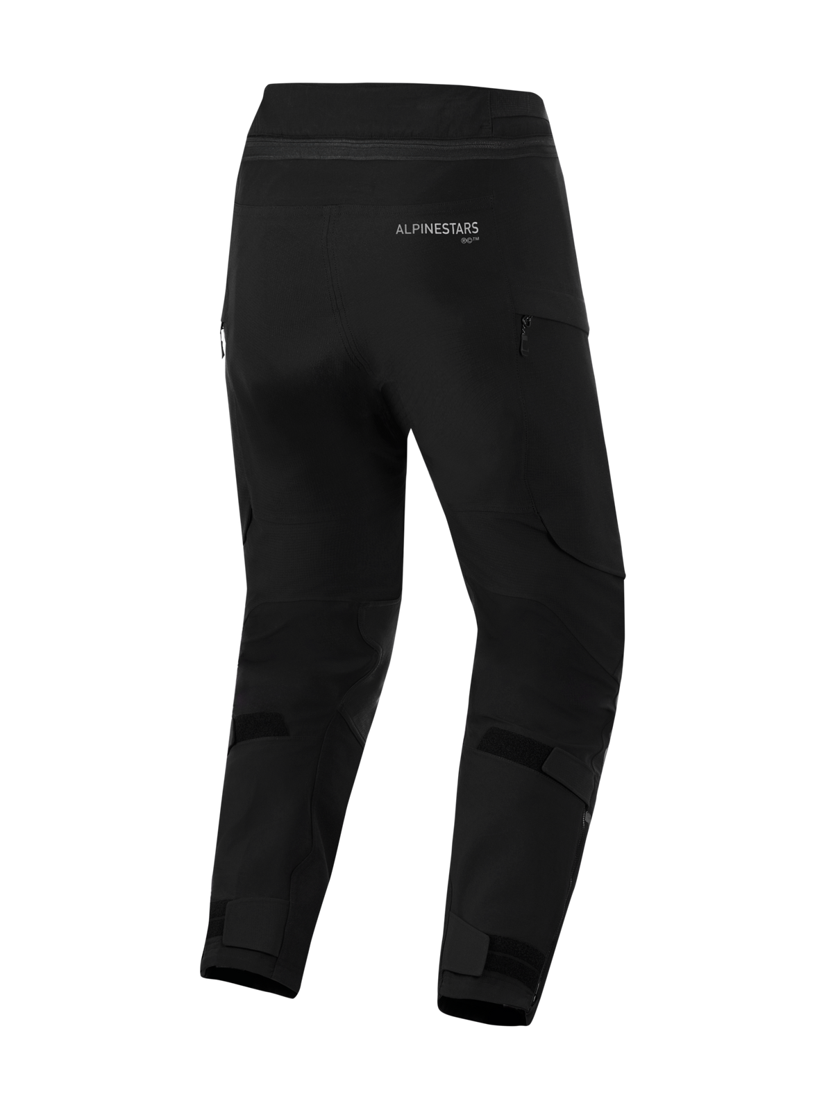 Alpinestars Andes Pro Drystar® XF Pants - Short, svarta motorcykelbyxor, baksida med Alpinestars-logotyp, justerbara kardborreband på vaderna och anklarna, ventilationsöppningar med dragkedja och slitstark textilkonstruktion för adventure touring
