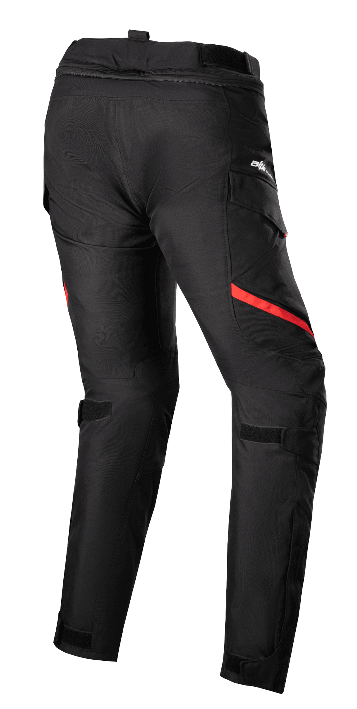 Alpinestars Women Stella Honda Andes V3 Drystar® Pants, Motorcycle Touring Pants, Black and Bright Red, rear view featuring cargo pockets, adjustable waist and knee straps, and durable textile construction for all-weather riding