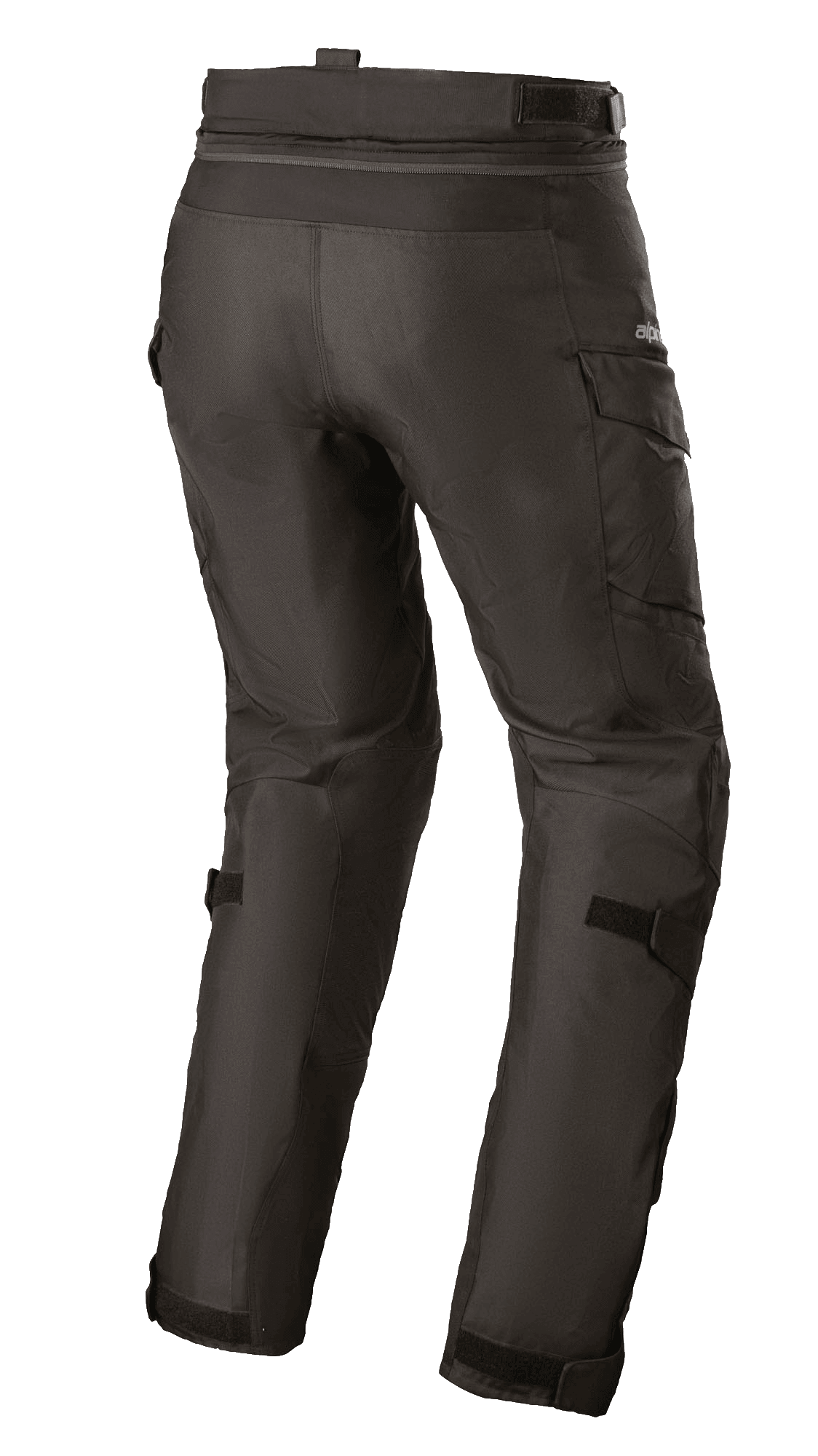 Alpinestars Stella Andes V3 Drystar®-byxor för dam, motorcykelbyxor för äventyrstouring, svarta, sedda bakifrån med cargofickor och justerbara vadremmar, slitstark textilkonstruktion med vattentät Drystar®-teknologi