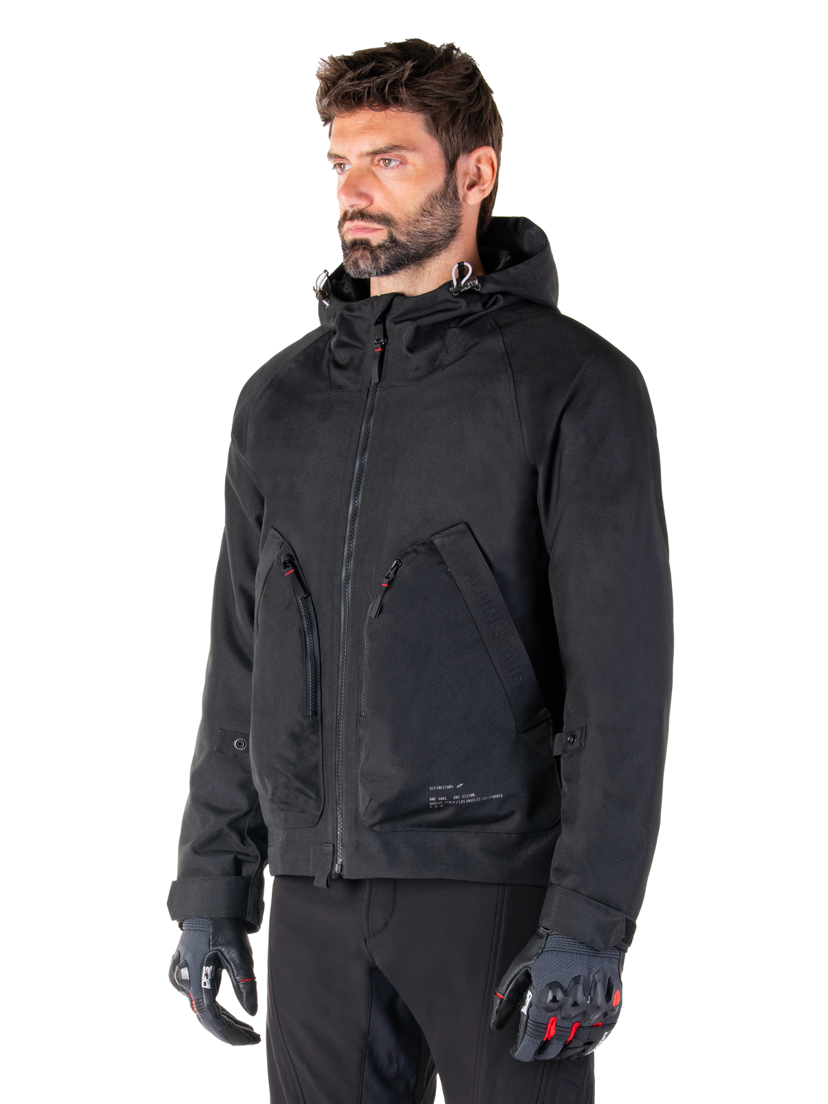Alpinestars Morush vattentät parka, urban motorcykeljacka för herr, svart, textil, CE-certifierad, Tech-Air-förberedd, minimalistisk design med huva.