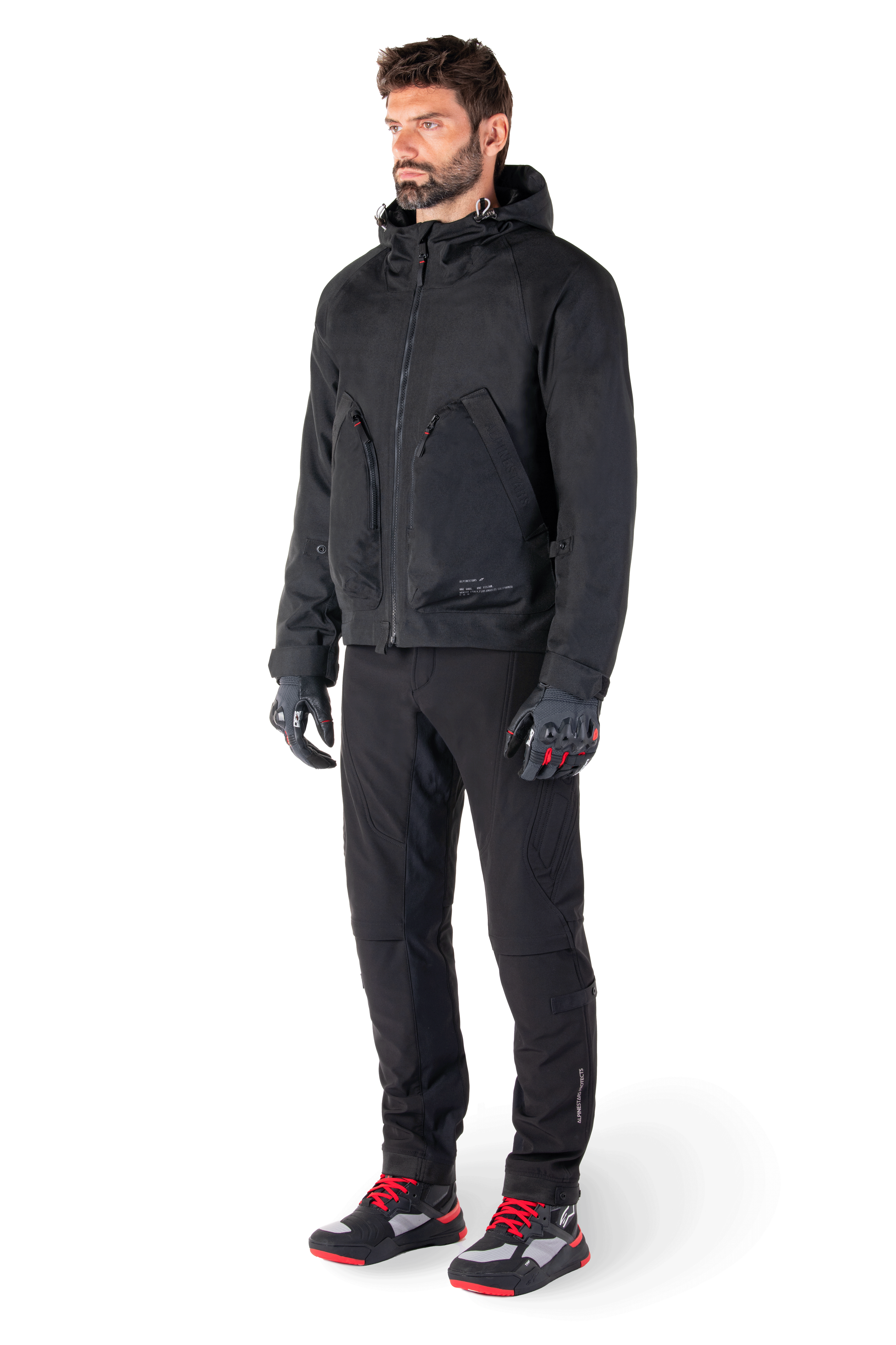 Alpinestars Morush vattentät parka i svart, urban motorcykeljacka med stormsäker huva och CE-certifierade skydd
