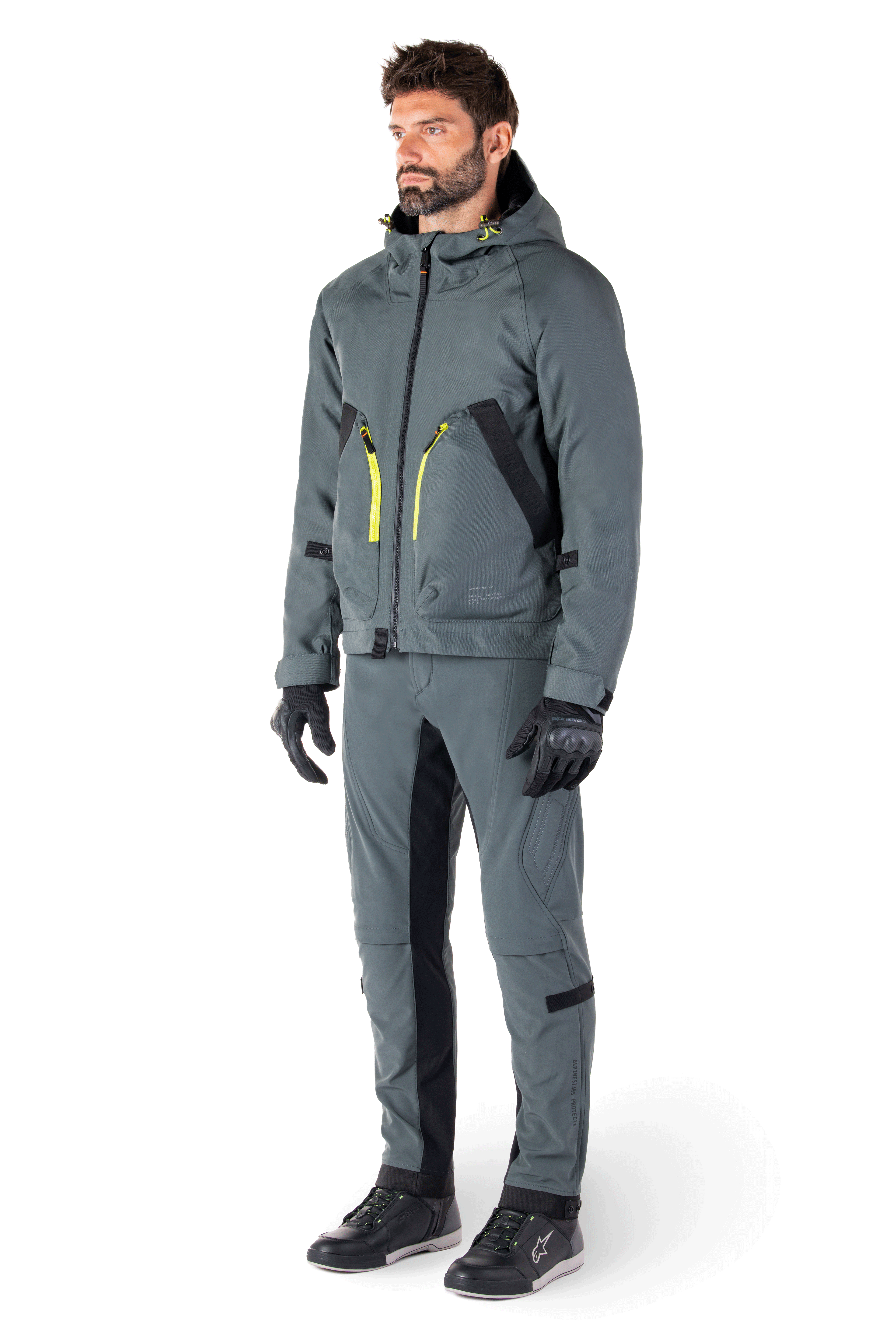 Alpinestars Morush Vattentät Parka i Urban Gray, streetwear-inspirerad motorcykeljacka med stormsäker huva, stora 3D-framfickor och en minimalistisk urban design.