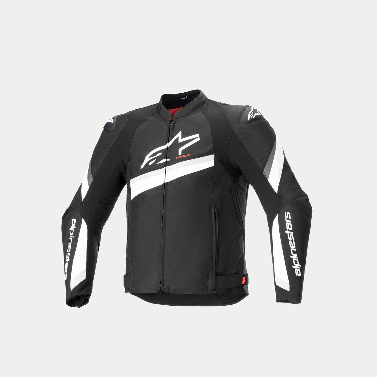 Alpinestars T-GP Plus R V4 Jacket, Black and White textile motorcycle racing jacket, CE certified with shoulder armor and Tech-Air ready design