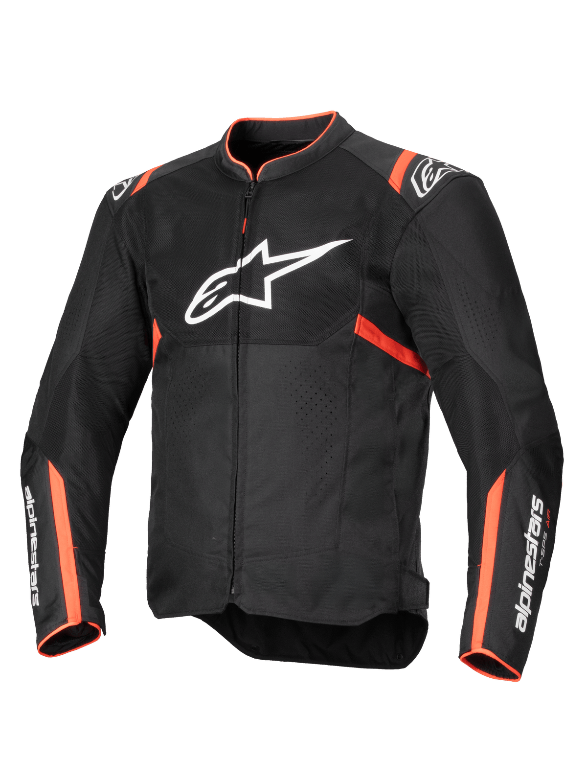 Alpinestars T-SPS Air V2 jacka, motorcykeljacka för herrar, svart och fluorescerande röd, meshpaneler för maximalt luftflöde, Tech-Air®-redo, slitstark textil med Nucleon Flex Plus-skydd.