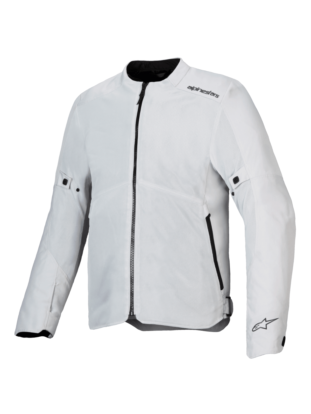 Alpinestars C-1 Air-jacka, motorcykeljacka, silver, lätt textilkonstruktion med tekniska meshpaneler, framifrån med central svart dragkedja och sidofickor, Alpinestars-logotyper på axeln och vid ärmslutet, urban pendlingsstil