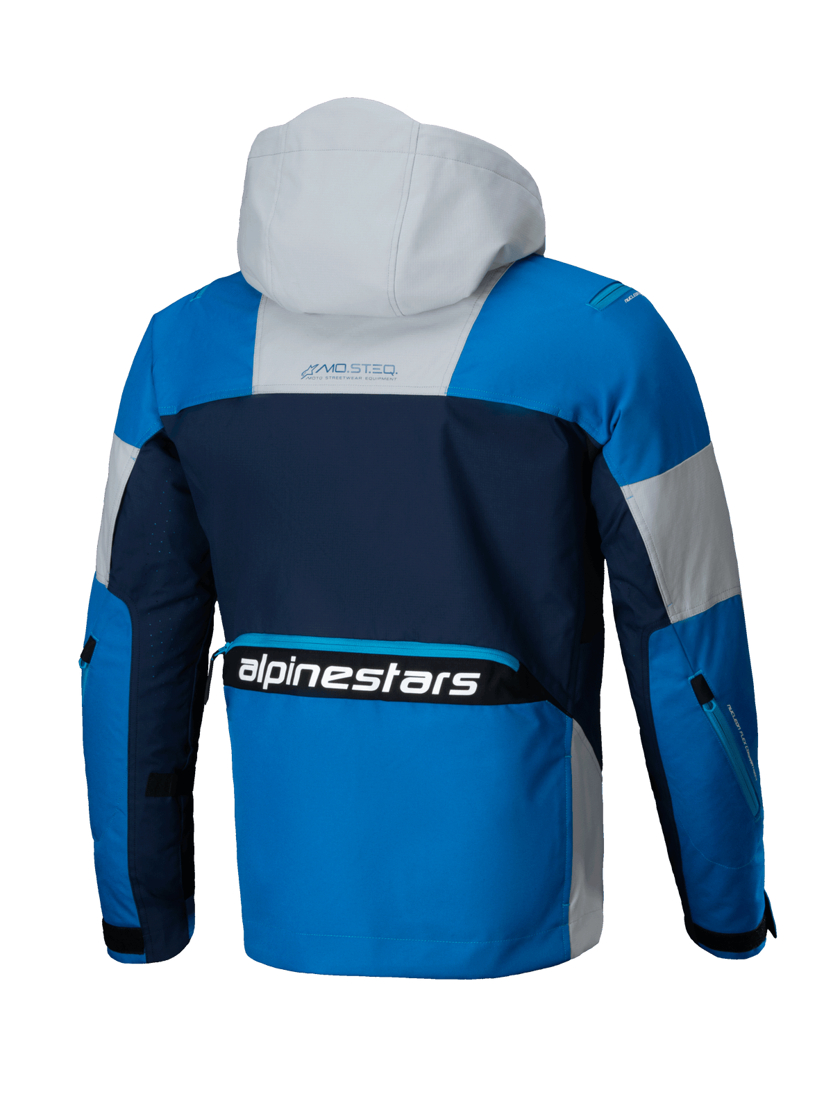 Alpinestars Mogress Air jacka, urban motorcykeljacka, blå och mörkblå, ventilerad textil med huva, CE-certifierad