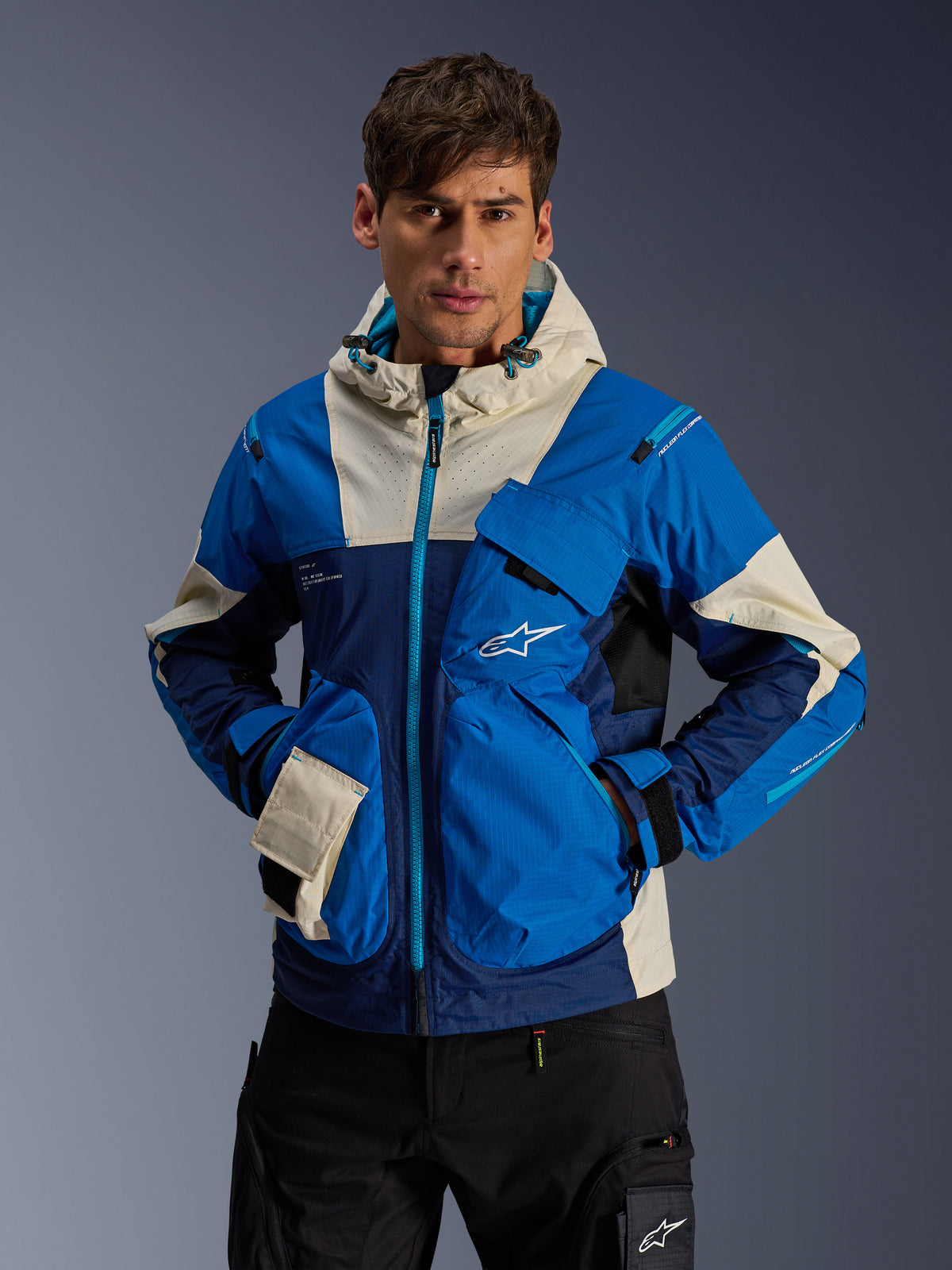 Alpinestars Mogress Air jacka, blå och marinblå urban motorcykeljacka för herrar i tekniskt ripstop-material.