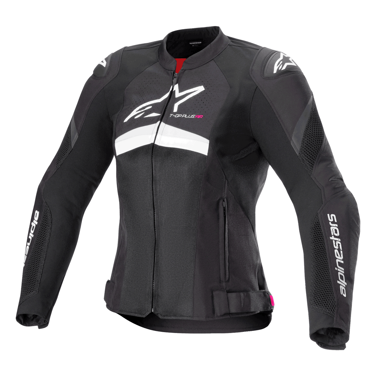 Alpinestars Stella T-GP Plus R V4 Airflow dam-motorcykeljacka, svart och vit, ventilerad textilkonstruktion med meshpaneler och CE-certifierat skydd