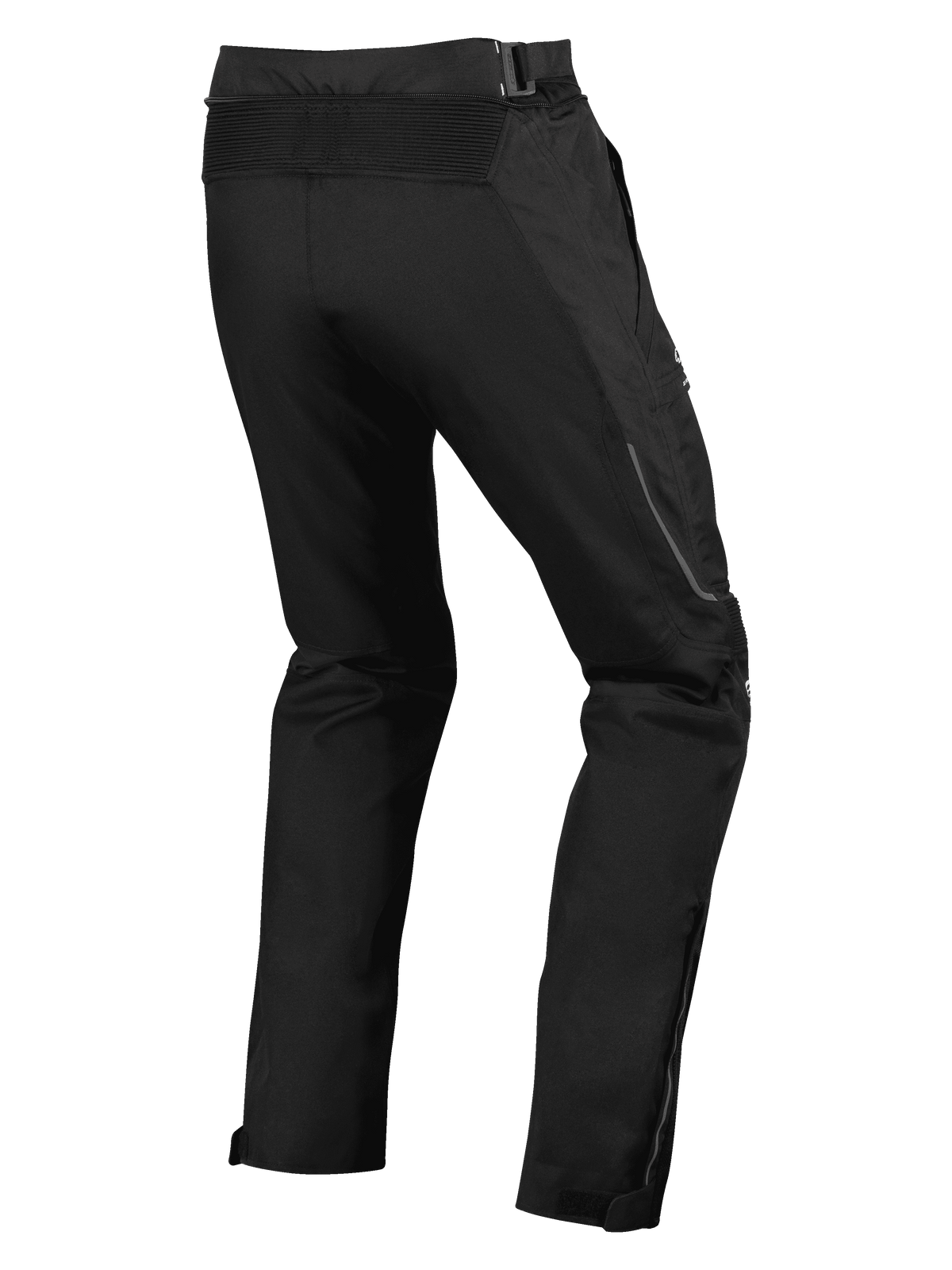Alpinestars Ramjet Air Pants, motorcykelbyxor, svarta, vy bakifrån med dragspelspanel i midjan, flerpanelskonstruktion i textil och benkilar med dragkedja för säker passform.