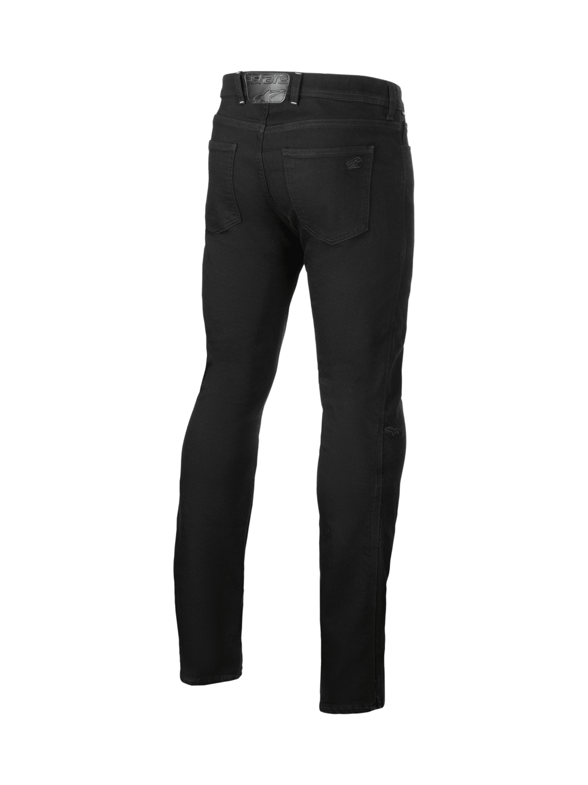 Alpinestars Cult-8 stretch jeans byxor, urbana motorcykeljeans för herr, svarta, vy bakifrån med CE-certifierade knäskydd.