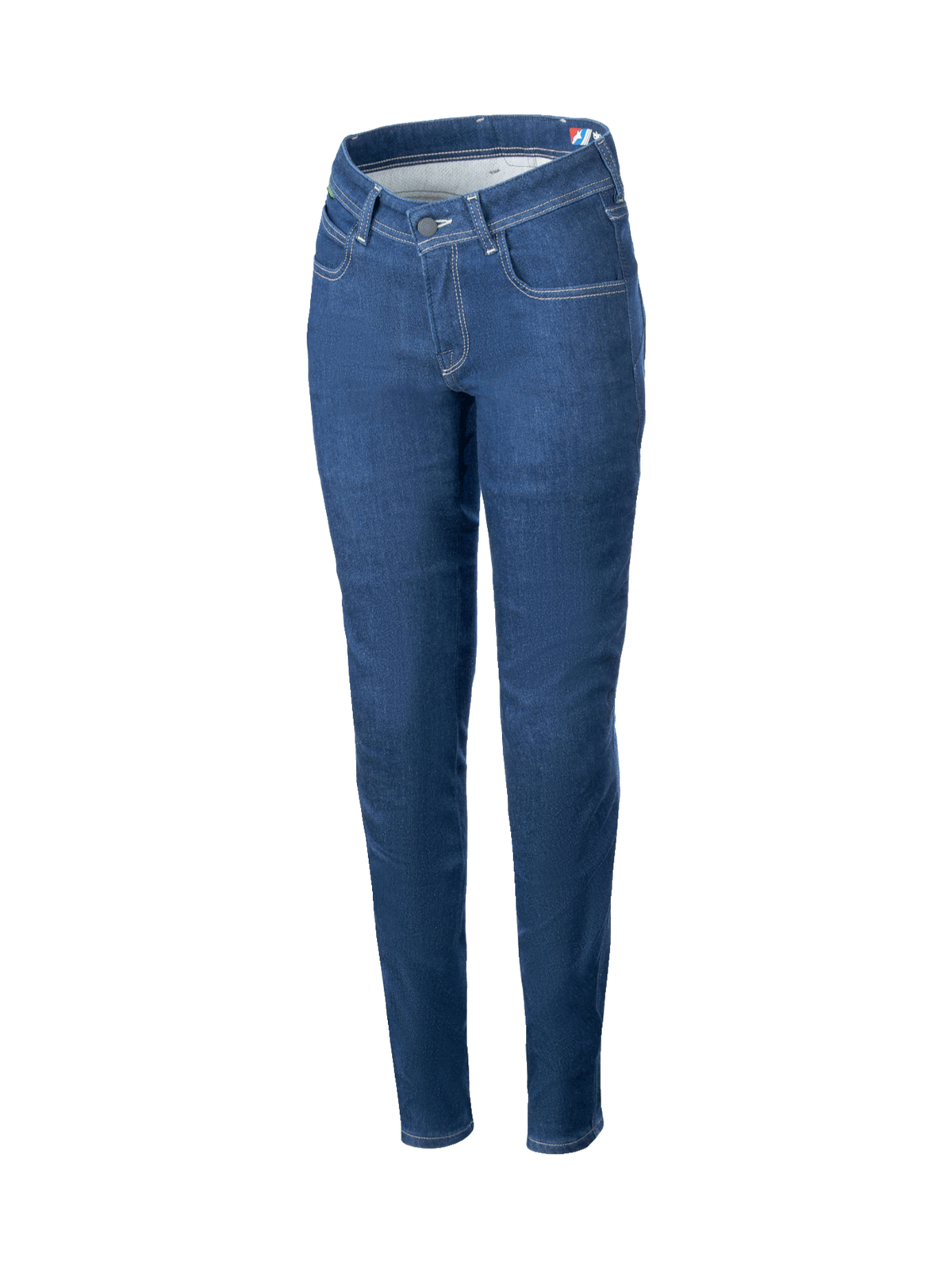 Alpinestars Daisy V3 Moto Jeans, mc-jeans i dammodell, mörkblå, slim fit med stretchbomull och CE-certifierat skydd.