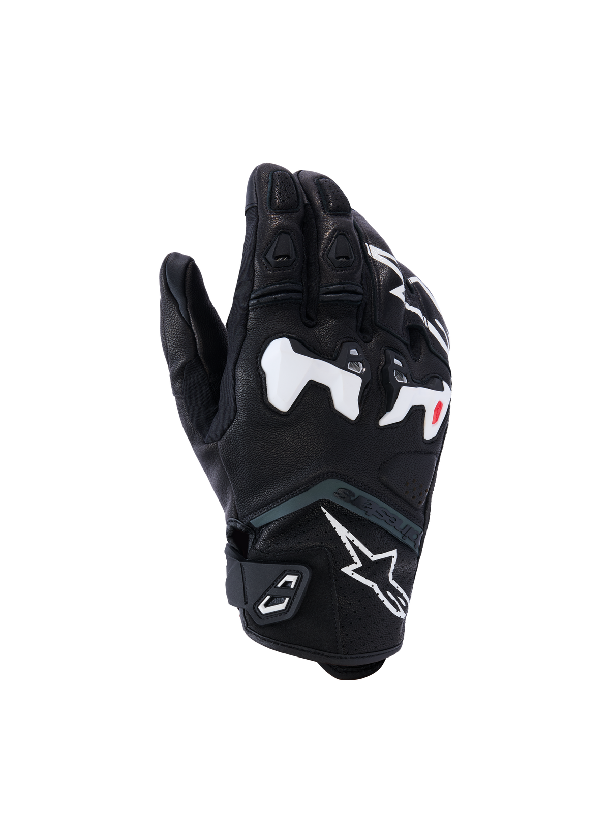 Alpinestars SP-R Tech Gloves, Motorcycle Racing Gloves, Black with White and Red Accents, Reinforced Knuckle Protection, Textured Surface with Padded Fingers, Velcro Wrist Strap, Modern Sporty Design