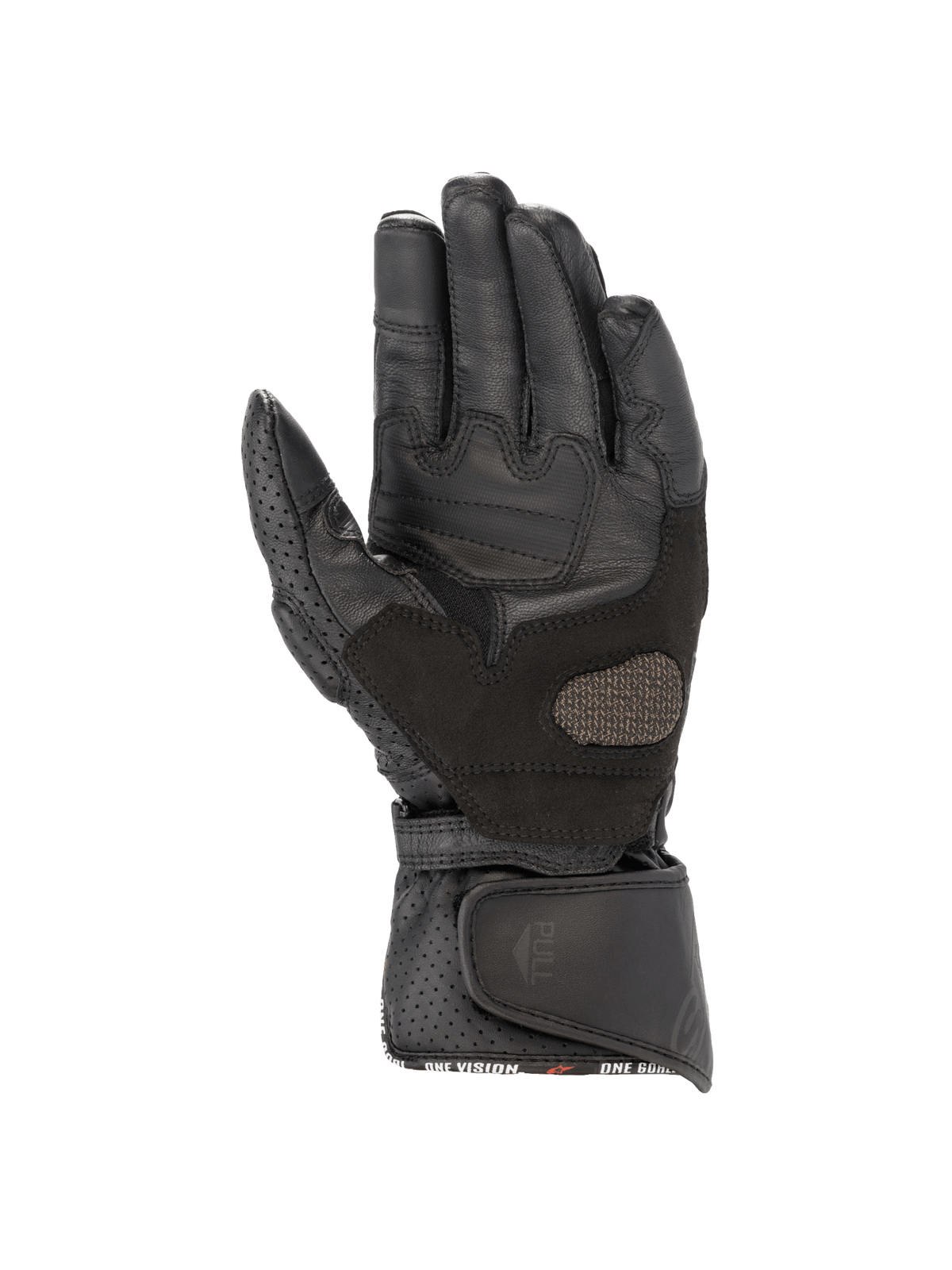 Alpinestars Stella SP-8 V3 damhandskar i svart läder, handflata med förstärkt grepp och perforerad manschett.