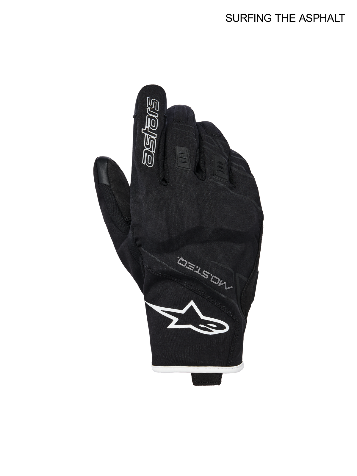 Alpinestars Moblast vattentäta handskar, MC-handskar för herr, svarta och vita med Drystar-konstruktion och PU-knogar, framifrån