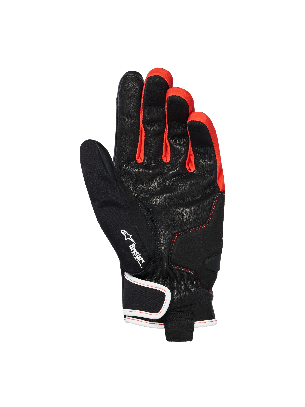 Alpinestars Moblast Waterproof Gloves, Black Anthracite Orange, vy av handflatan som visar konstruktion i getläder, Drystar-logotyp, livfulla orangea detaljer mellan fingrarna och design med kort manschett med vitkantad handledsstängning