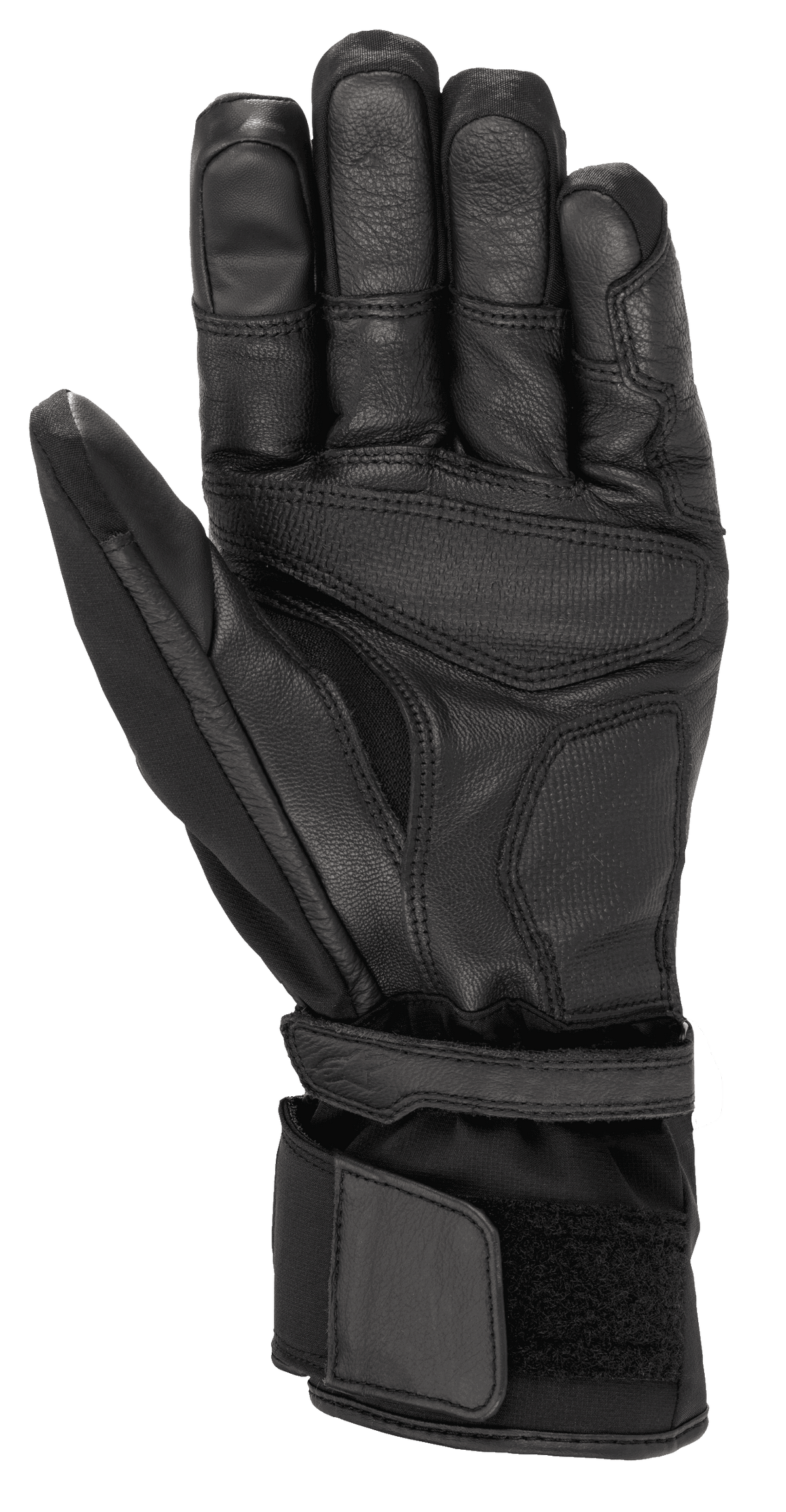 Alpinestars Range 2 In One GORE-TEX-handske med Goregrip-teknik, motorcykelhandske, svart, vy av handflata som visar getläderkonstruktion, förstärkta greppytor och lång krage med kardborrejustering för säker passform.