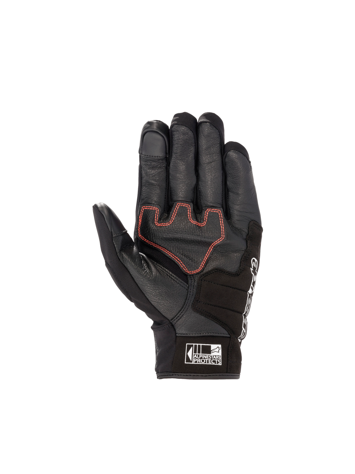 Alpinestars Honda SMX Z Drystar® handskar, svarta vattentäta MC-handskar i getläder med röda sömmar och förstärkt handflata.