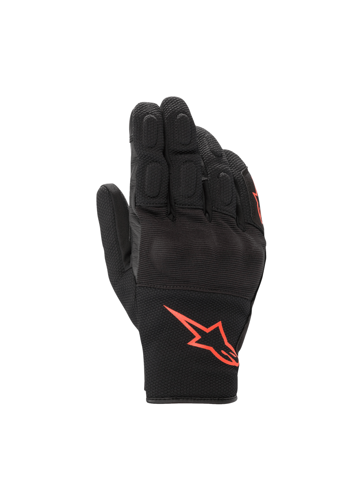 Alpinestars S-Max Drystar handskar, svarta och fluorescerande röda vattentäta MC-handskar med knogskydd för roadkörning.