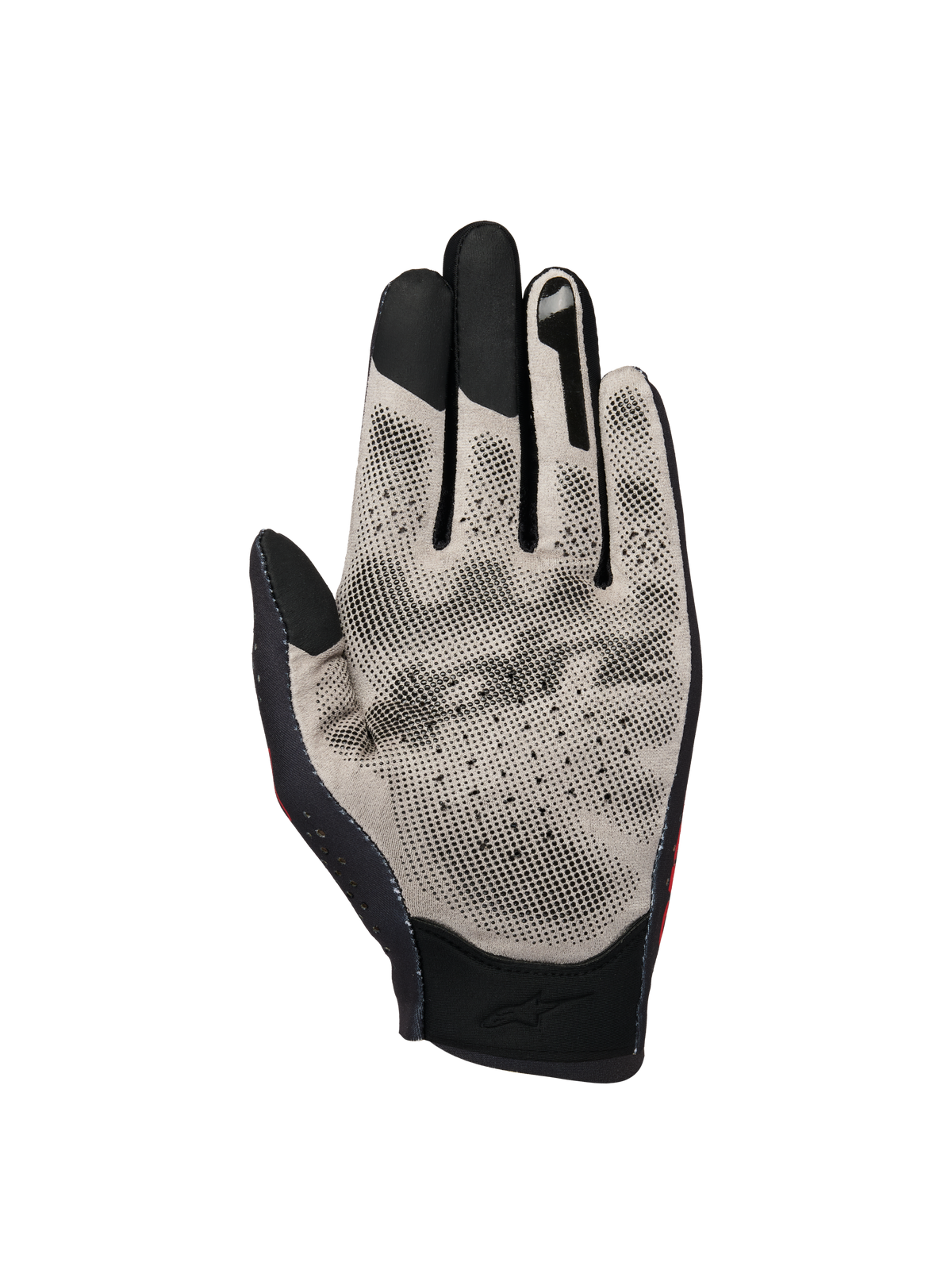 Alpinestars Sim Gloves Graphic 1, SIM-racinghandskar, handflatevy i ljusgrått och svart, med Nanofront-tyg med texturerat 3D-greppmönster, pekskärmskompatibla fingertoppar och ventilerande perforerad design.