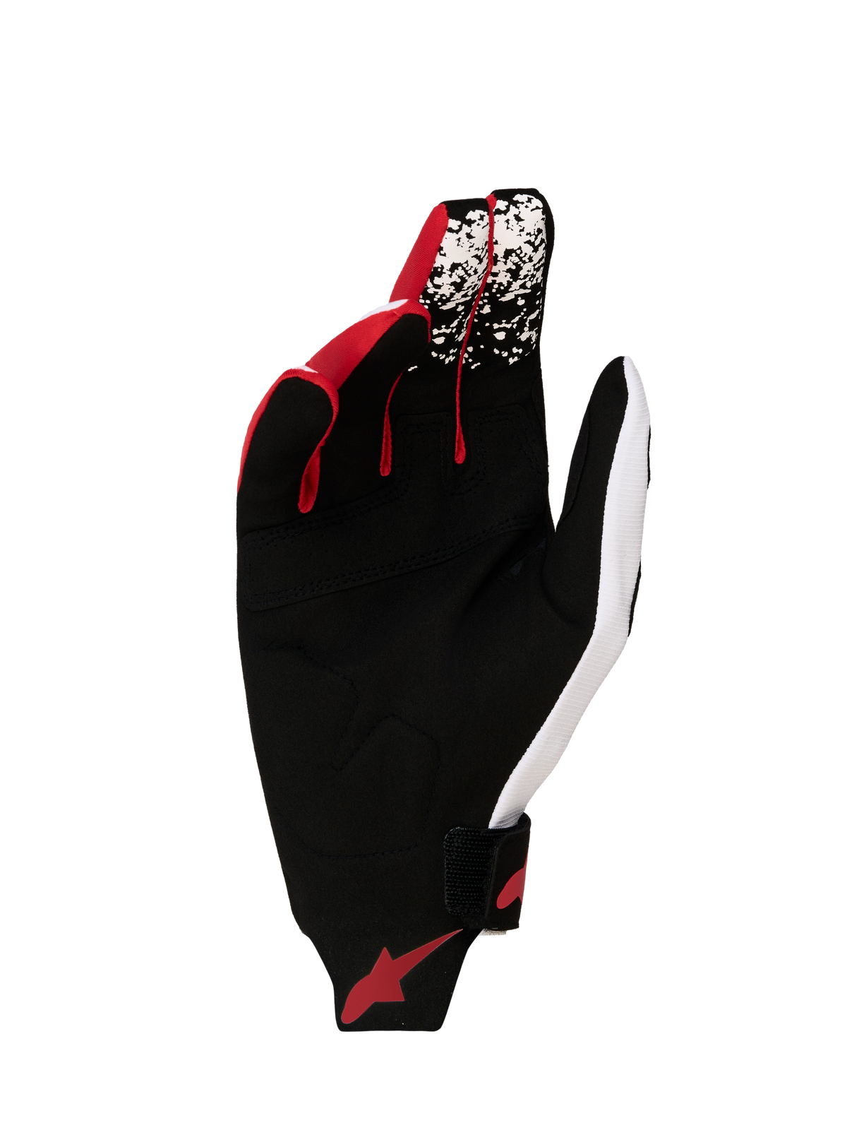 Alpinestars Techstar Gloves 2027, Men's Motocross Gloves, Black and White with Red Fluo, palm view with reinforced suede.
