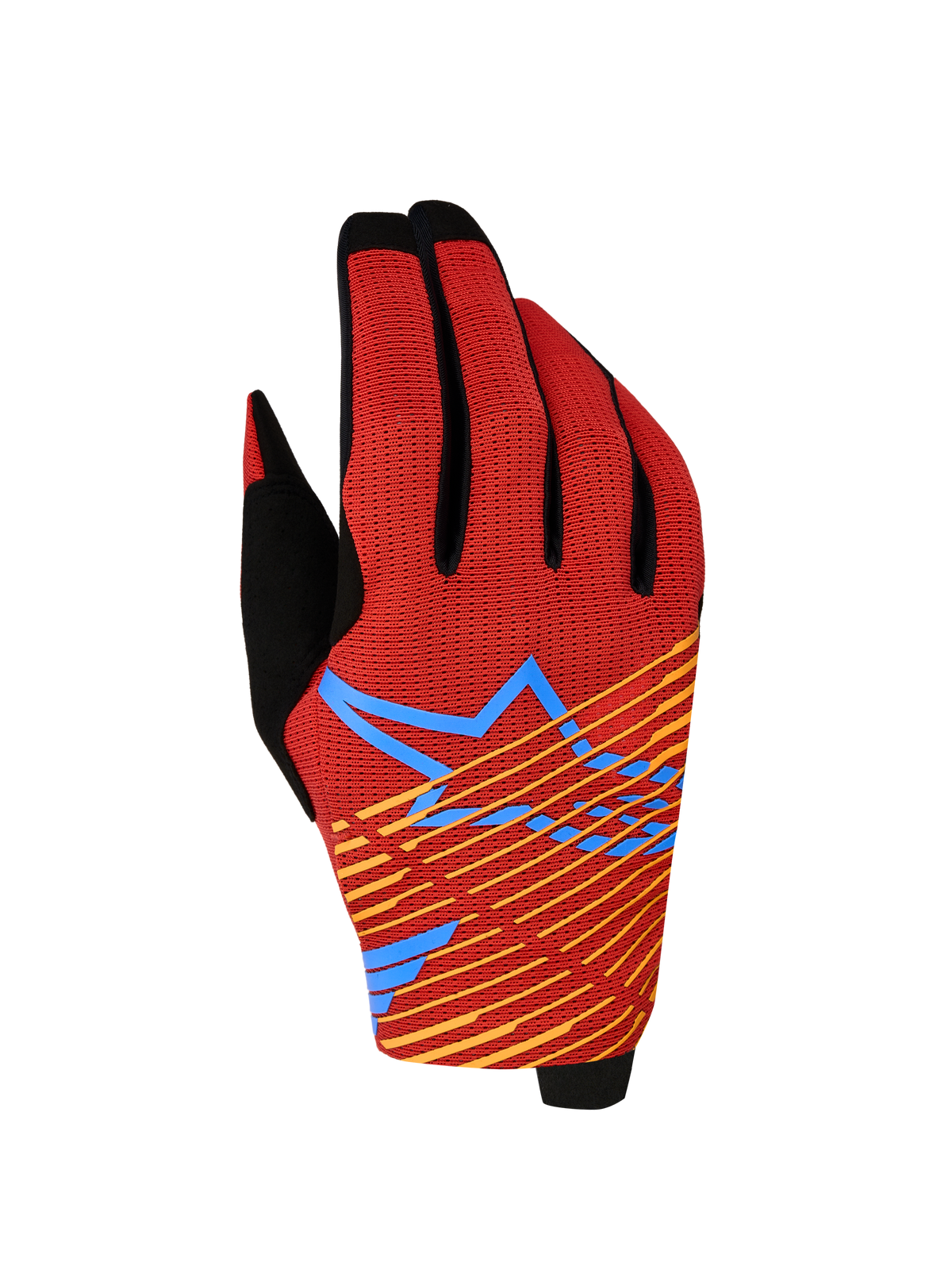 Alpinestars Radar Pro handskar 2027, röda och svarta motocrosshandskar med 4-vägs stretchmesh och stjärngrafik.