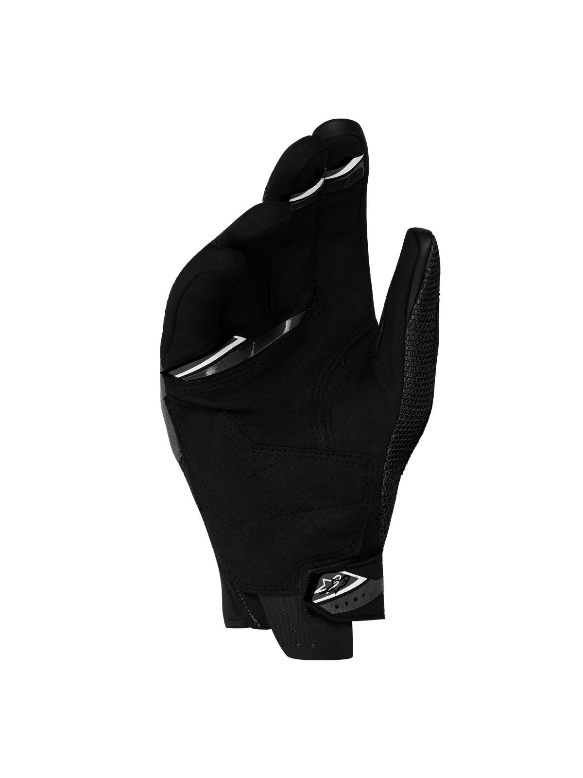 Alpinestars Megawatt V 2 Air handskar, enduro MC-handskar för herr, svarta och vita, handflata som visar syntetisk mockakonstruktion, silikontryck och neoprenmudd med säker stängning