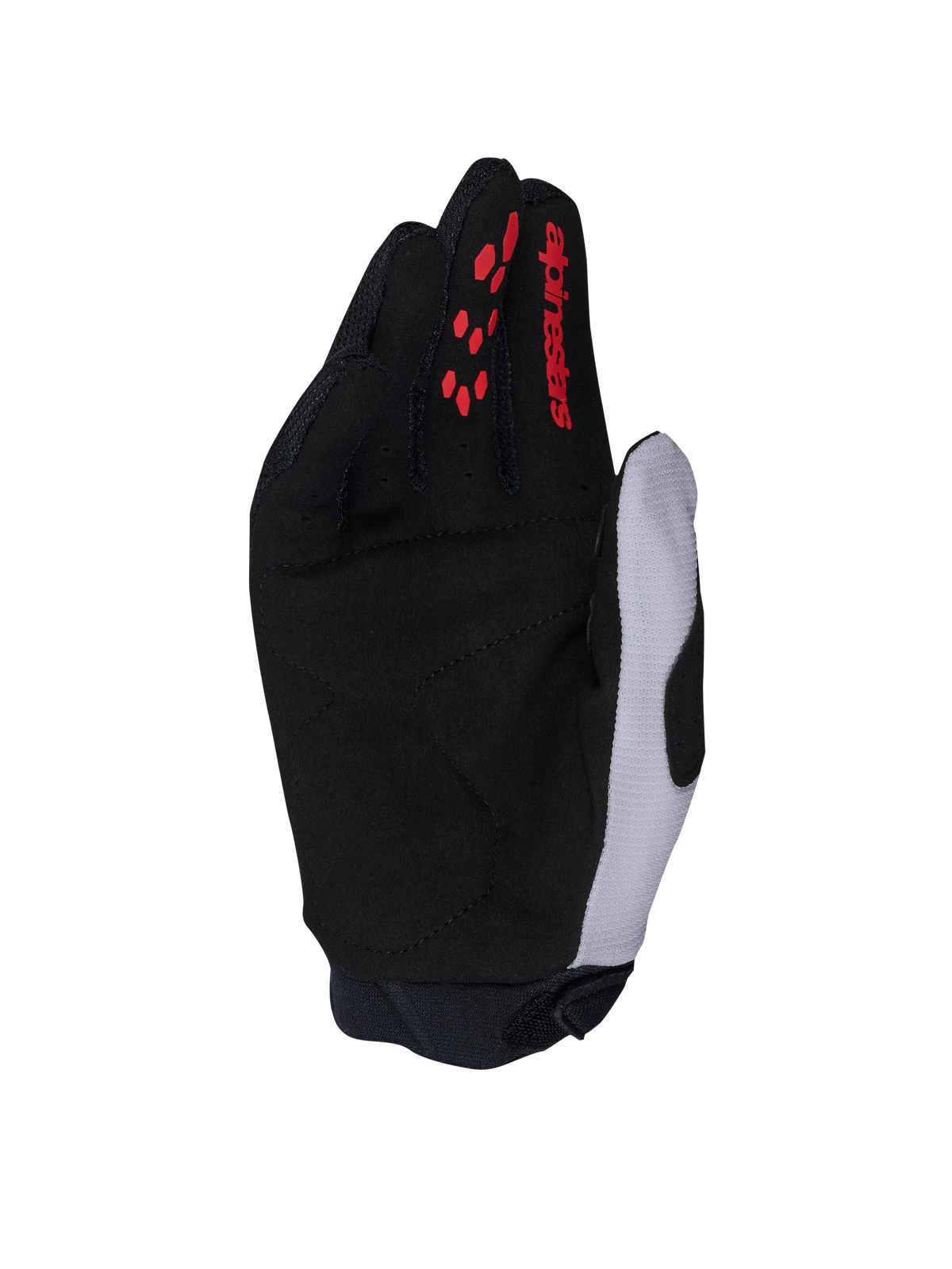 Alpinestars Full Bore V2 handskar, motorcykelhandskar för motocross, svarta och ljuslila, förstärkt handflata i syntetisk mocka med röda silikongreppdetaljer