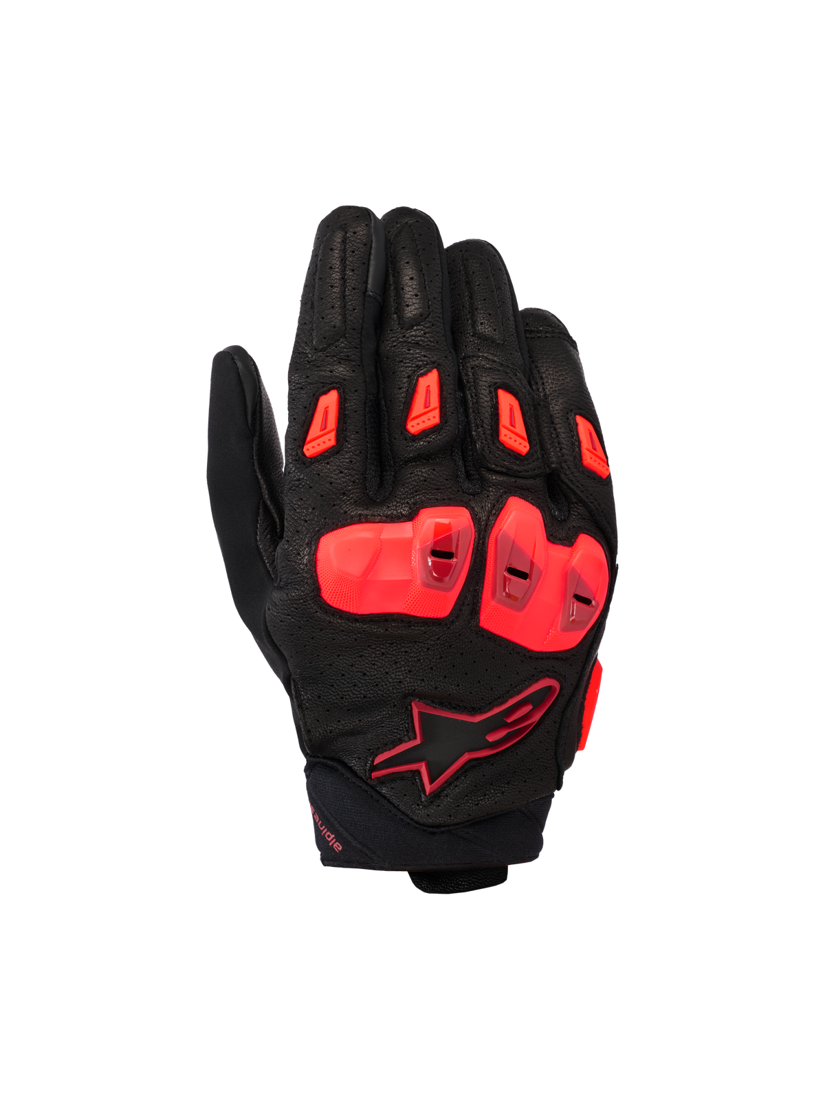 Alpinestars SP X 7-handskar, korta sporthandskar för motorcykel, svart och röd fluo, med perforerat läderchassi, TPU-knogskydd med dubbel densitet, TPR-fingersliders och en kompakt manschettdesign