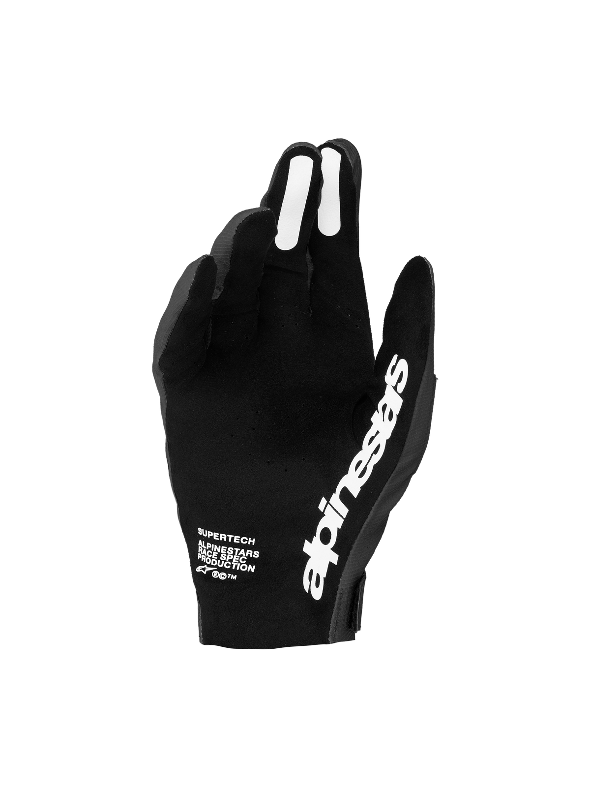 Alpinestars Supertech MX 2027 handskar, svarta och vita motocrosshandskar för herr med perforerad handflata och silikongrepp.