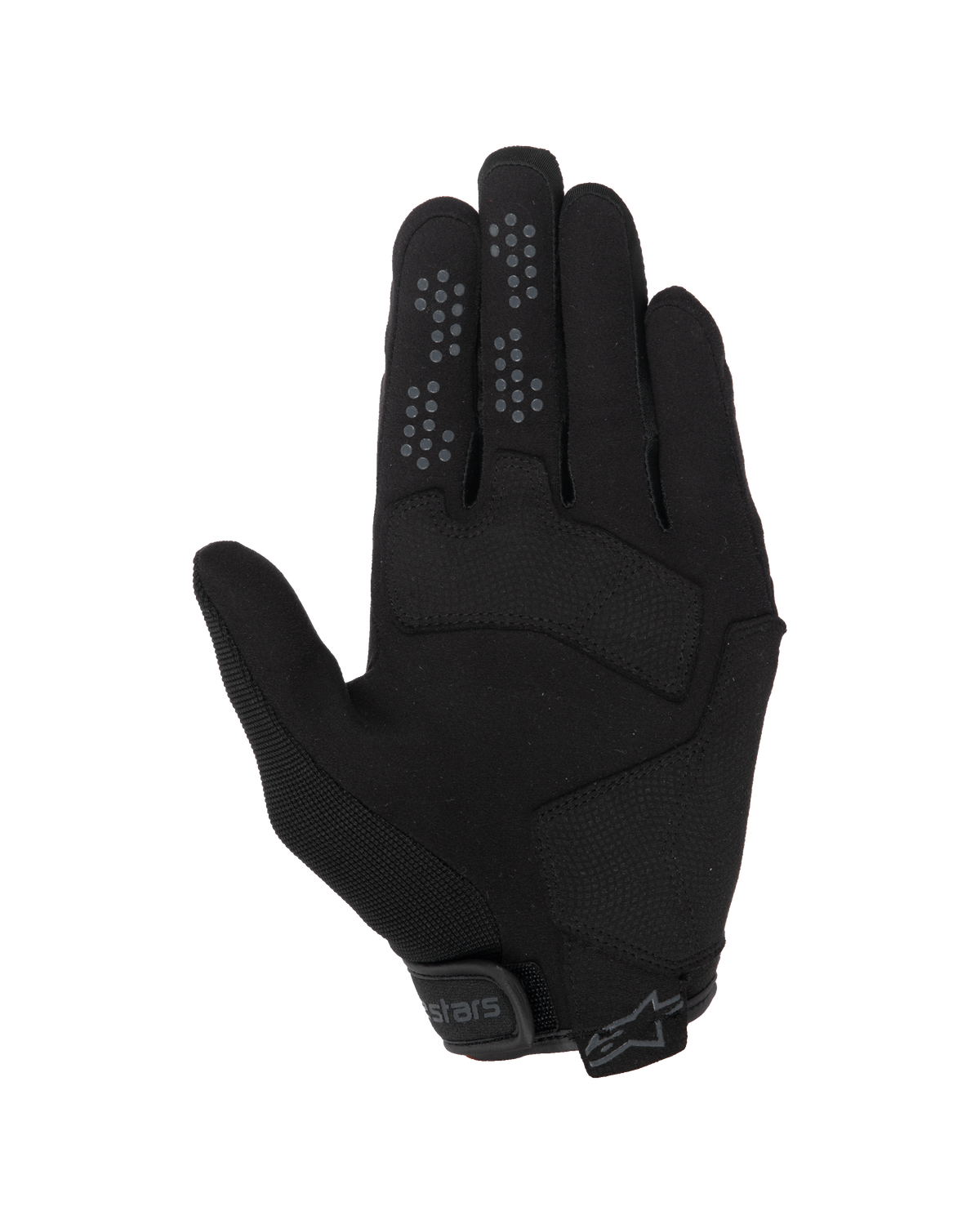 Alpinestars Chrome V2-handskar, urbana motorcykelhandskar, Black Asphalt, vy av handflatan med konstruktion i syntetisk mocka, silikongrepp-punkter på pek- och långfinger, justerbar kardborrestängning vid manschetten.