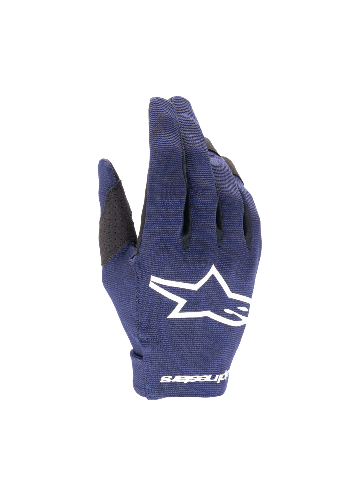 Alpinestars 2025 Radar motocrosshandskar för herr, natt marin och vit, lättviktig stretchtextil med vit Astars-logotyp