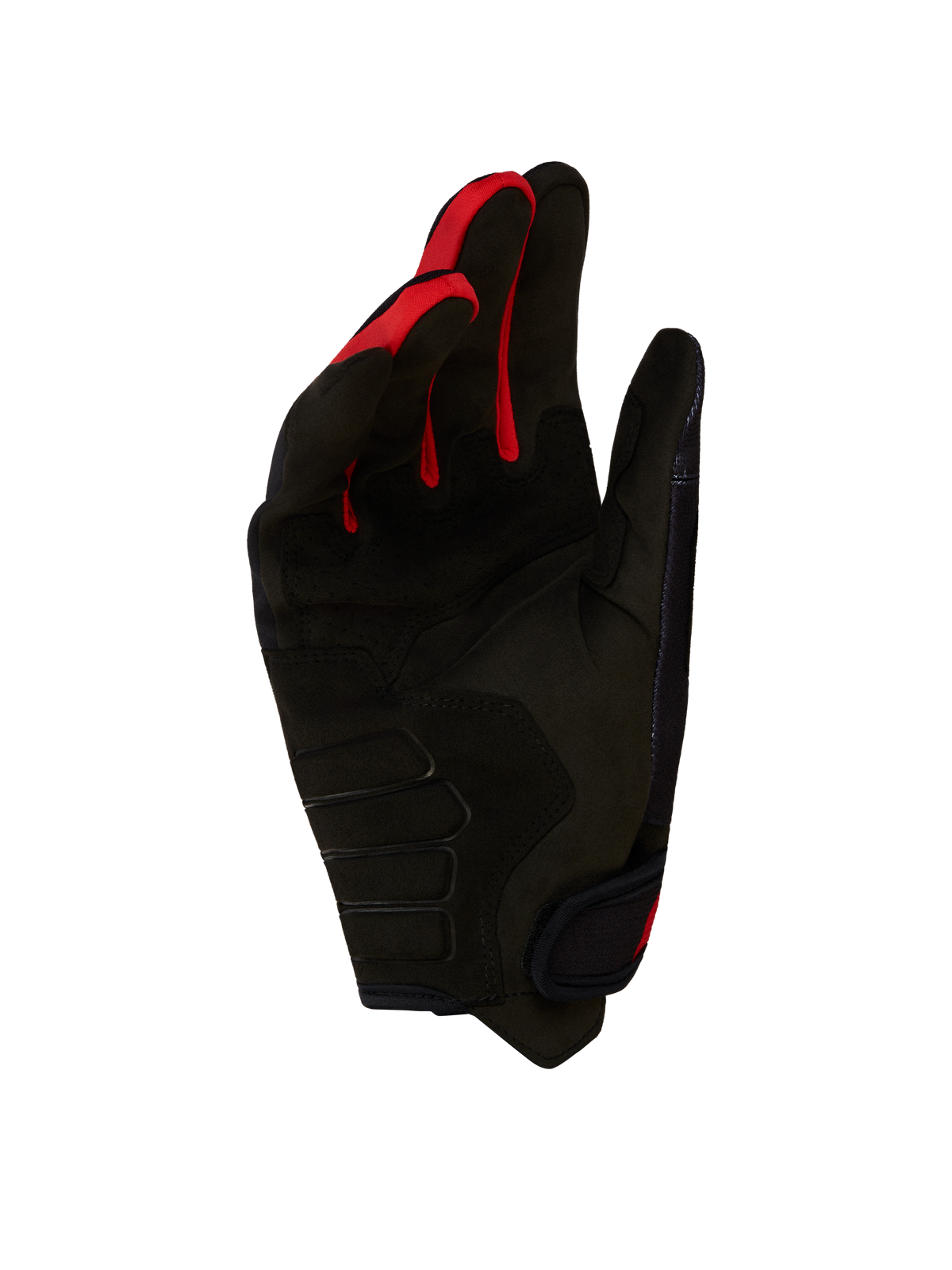 Alpinestars Techdura handskar, svarta och klarröda off-road-handskar med förstärkt vadderad handflata i syntetisk mocka.