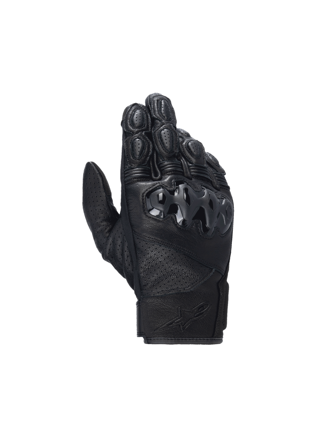 Alpinestars Celer V3 handskar, svarta racinghandskar i getläder för motorcykel, med hårt PU-knogskydd och kort manschett, slitstark design för sport- och stadskörning.