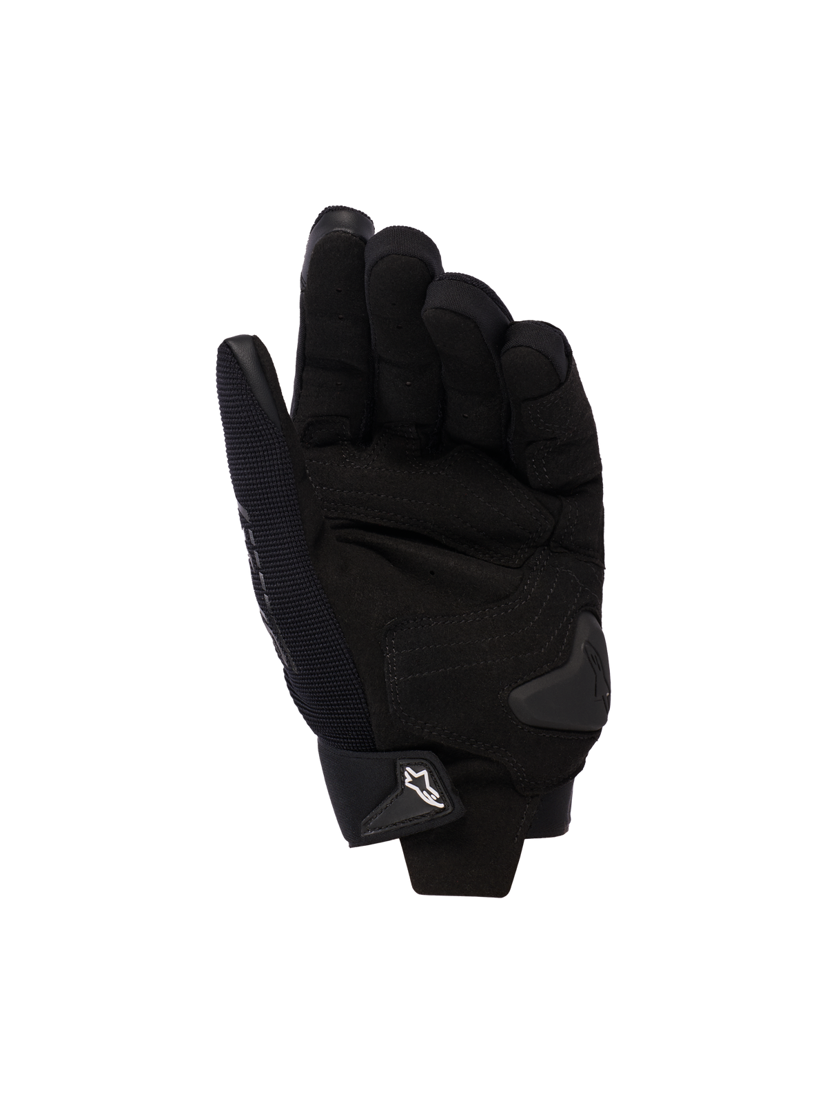Alpinestars Stella SP X 3 motorcykelhandskar för damer, svarta, vy av handflatan med förstärkningar i syntetiskt läder, TPU-slider i handflatan och justerbar handledsstängning med vit logotyp