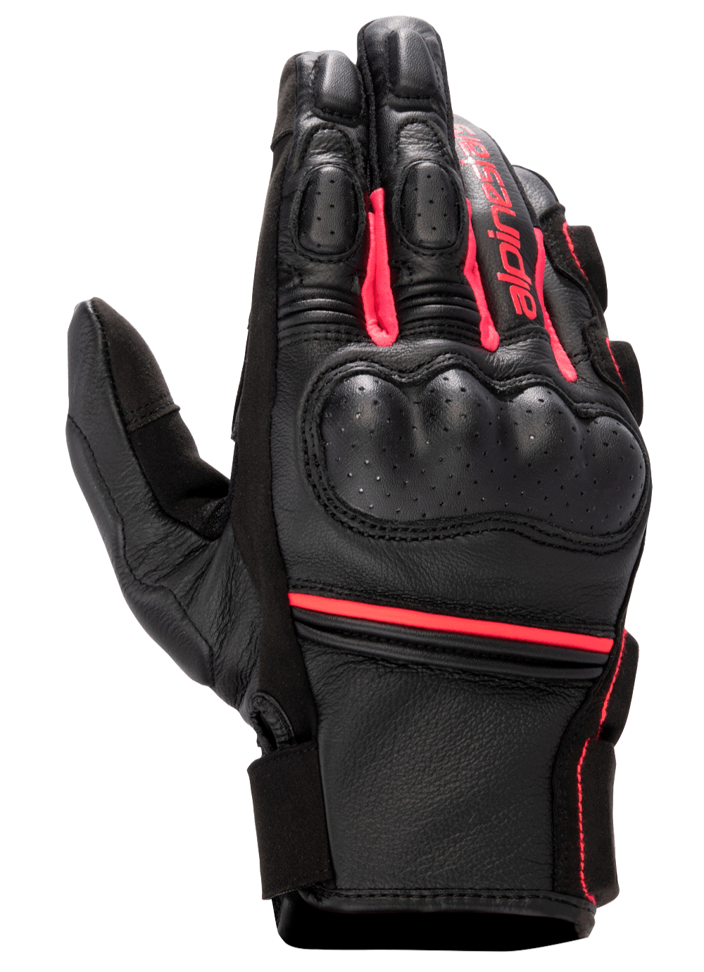 Alpinestars Stella Phenom Leather Air-handskar, motorcykelhandskar för dam, svart och Diva Pink, hårt knogskydd, perforerad läderkonstruktion, kort manschett med Alpinestars-märkning, sportig körutrustning