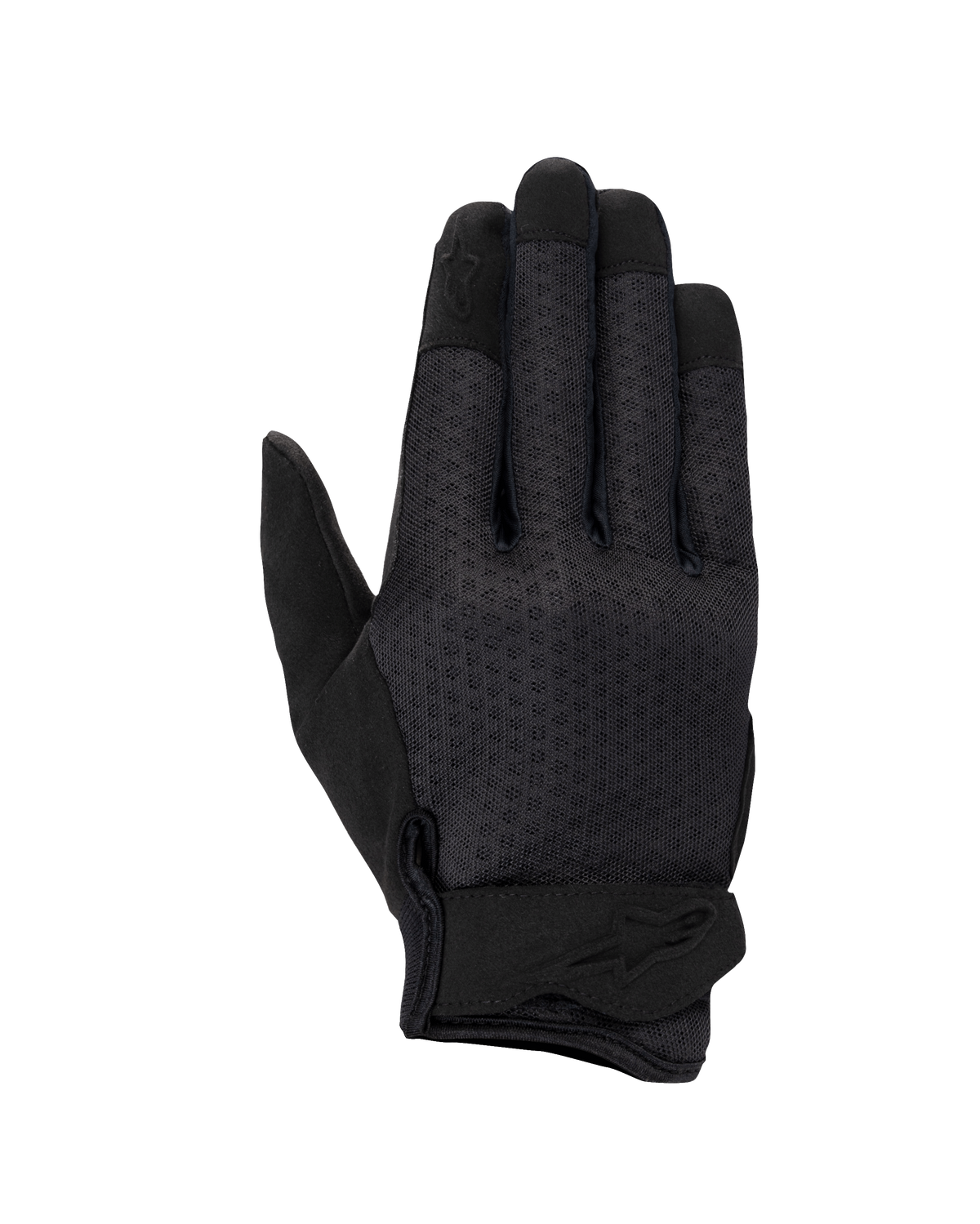 Alpinestars Stated Air damhandskar, motorcykelhandskar, svarta, med ventilerande nättyg på ovansidan, ergonomisk handledsstängning med präglad logotyp och förstärkta fingertoppar, strömlinjeformad urban design