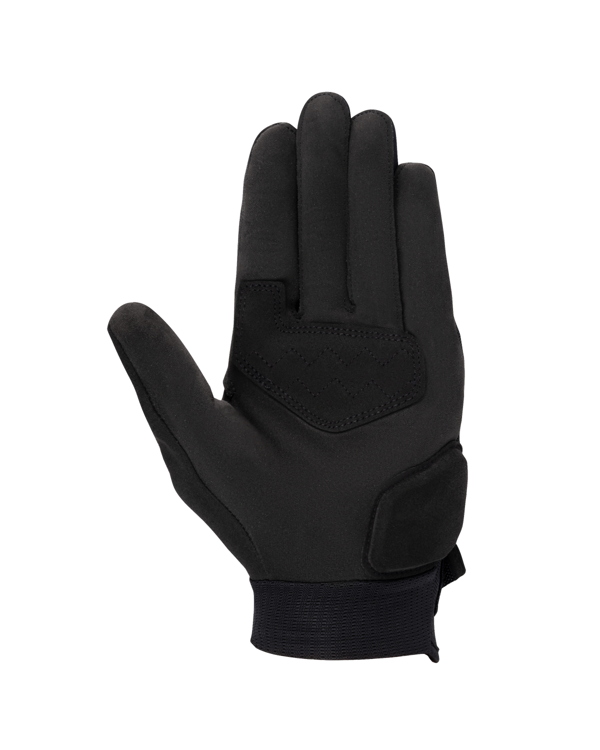 Alpinestars Stated damhandskar, svarta, vy av handflatan med konstruktion i syntetisk mocka, förstärkt handflata och tumme för nötningsbeständighet, elegant urban motorcykeldesign