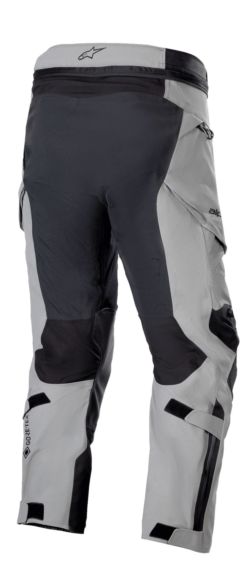 Alpinestars Boulder 3L GORE-TEX Pants, Short Length, Dark Gray and Black, rear view highlighting reinforced panels, GORE-TEX logo, adjustment straps, and motocross-derived ergonomic design