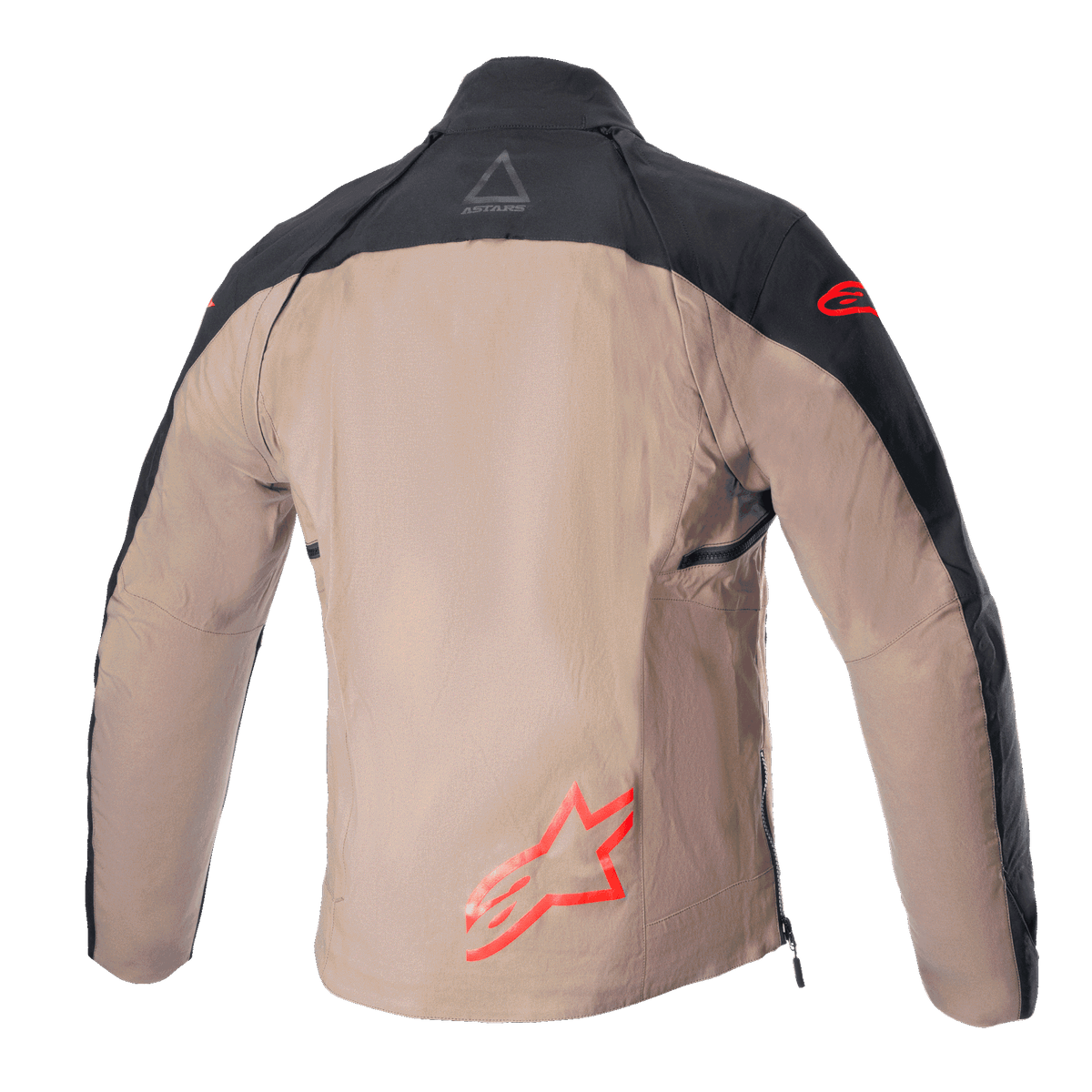 Alpinestars Techdura-jacka, enduro- och offroadjacka, Black Falcon Brown, baksida utan taktisk väst, med röda Astars-logotyper och slitstark konstruktion i polyamidcanvas