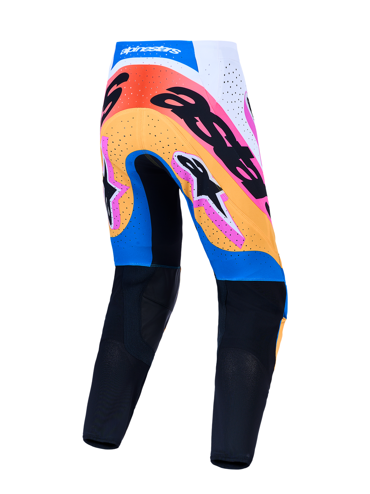 Alpinestars Supertech Dyna Pants, Men's Motocross Pants, Blue and Black multi-color graphics, rear view, performance MX gear.