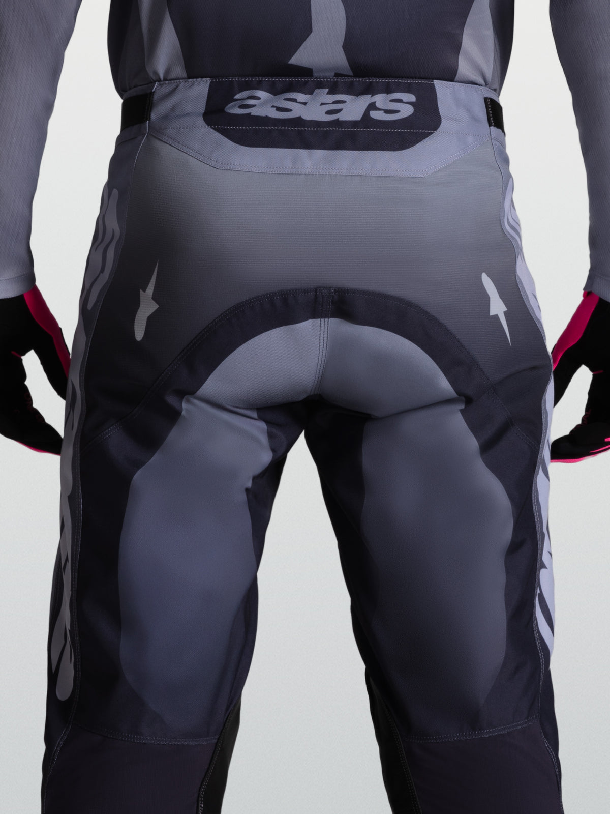 Alpinestars Racer Amber Pants, Men's Motocross Racing Pants, Graystone and Cold Gray, showing the reinforced rear seat and astars logo.